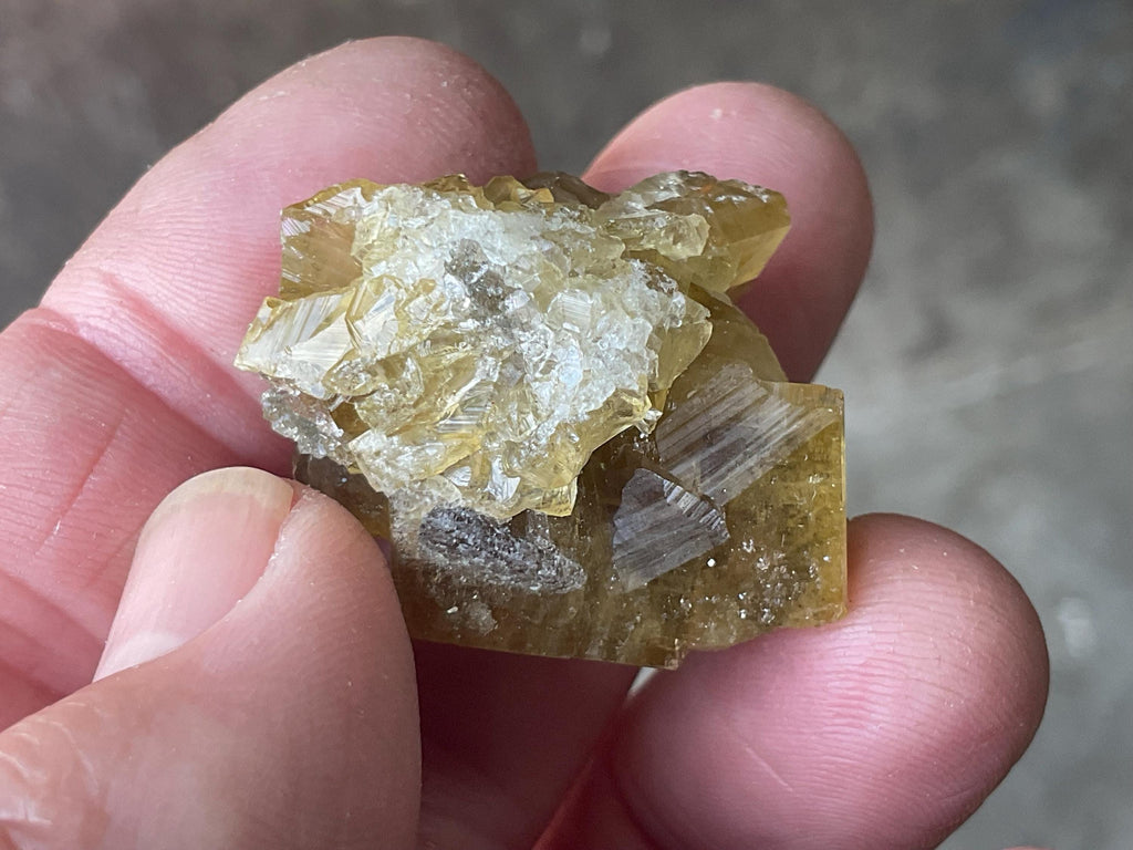 24g Tabular Golden Baryte on Botryoidal Fluorite Specimen 4B from Jiangxi