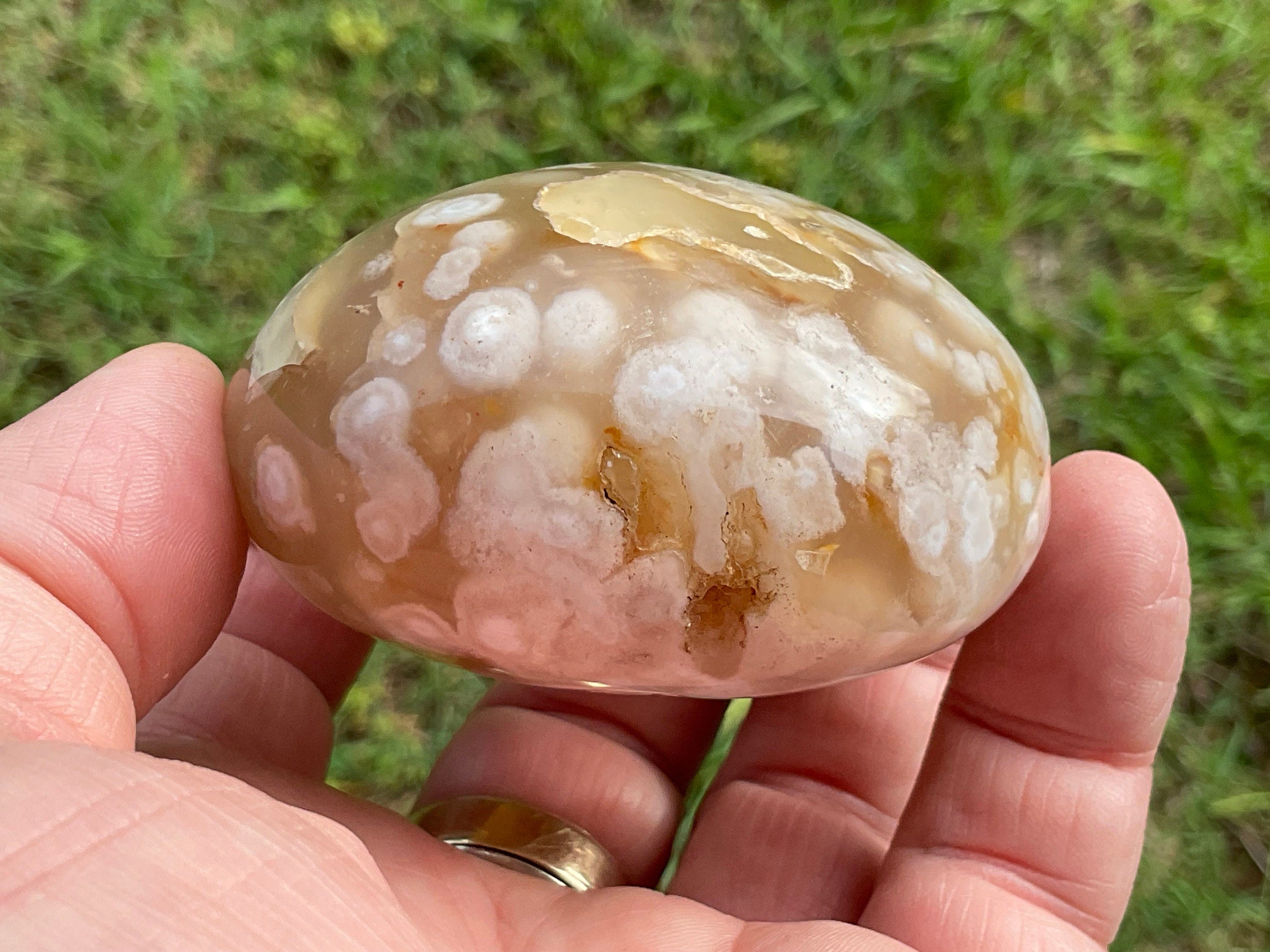 215g Flower Agate Palmstone 12B