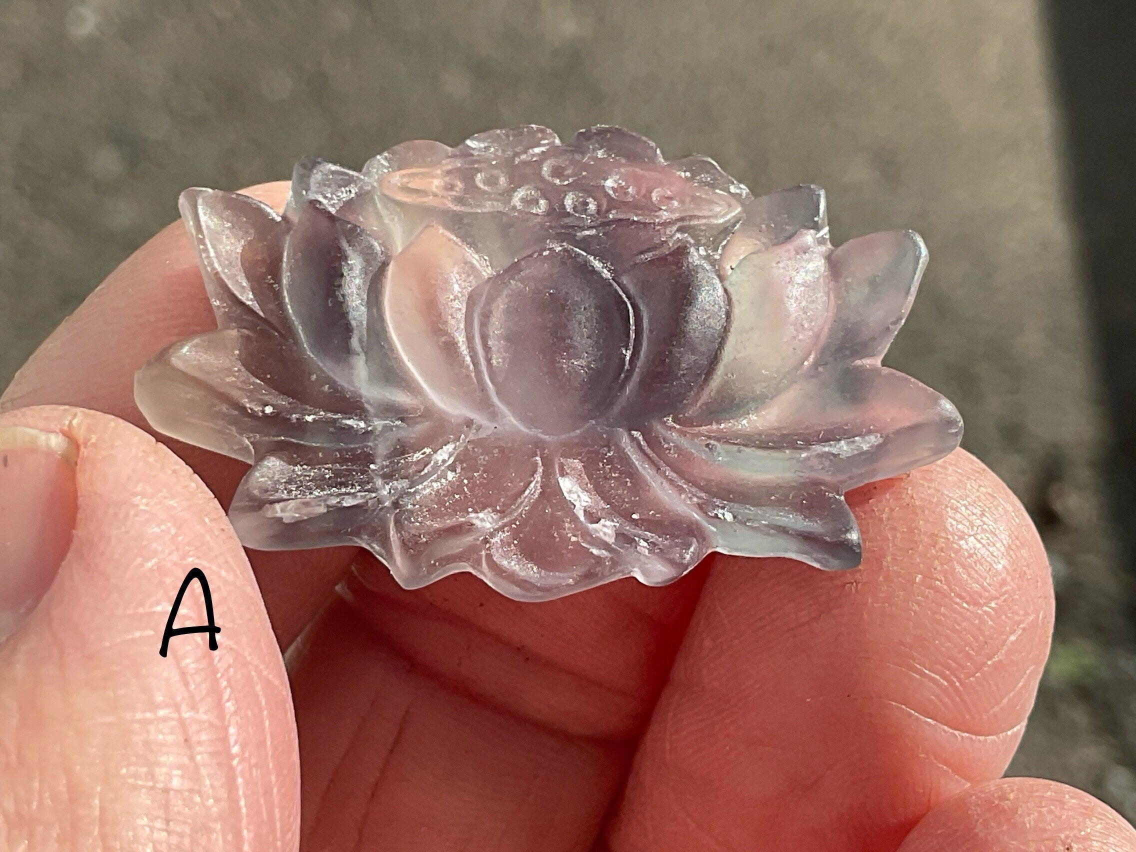 Matt Finish Rainbow Fluorite Carved Lotus Flower Group 1