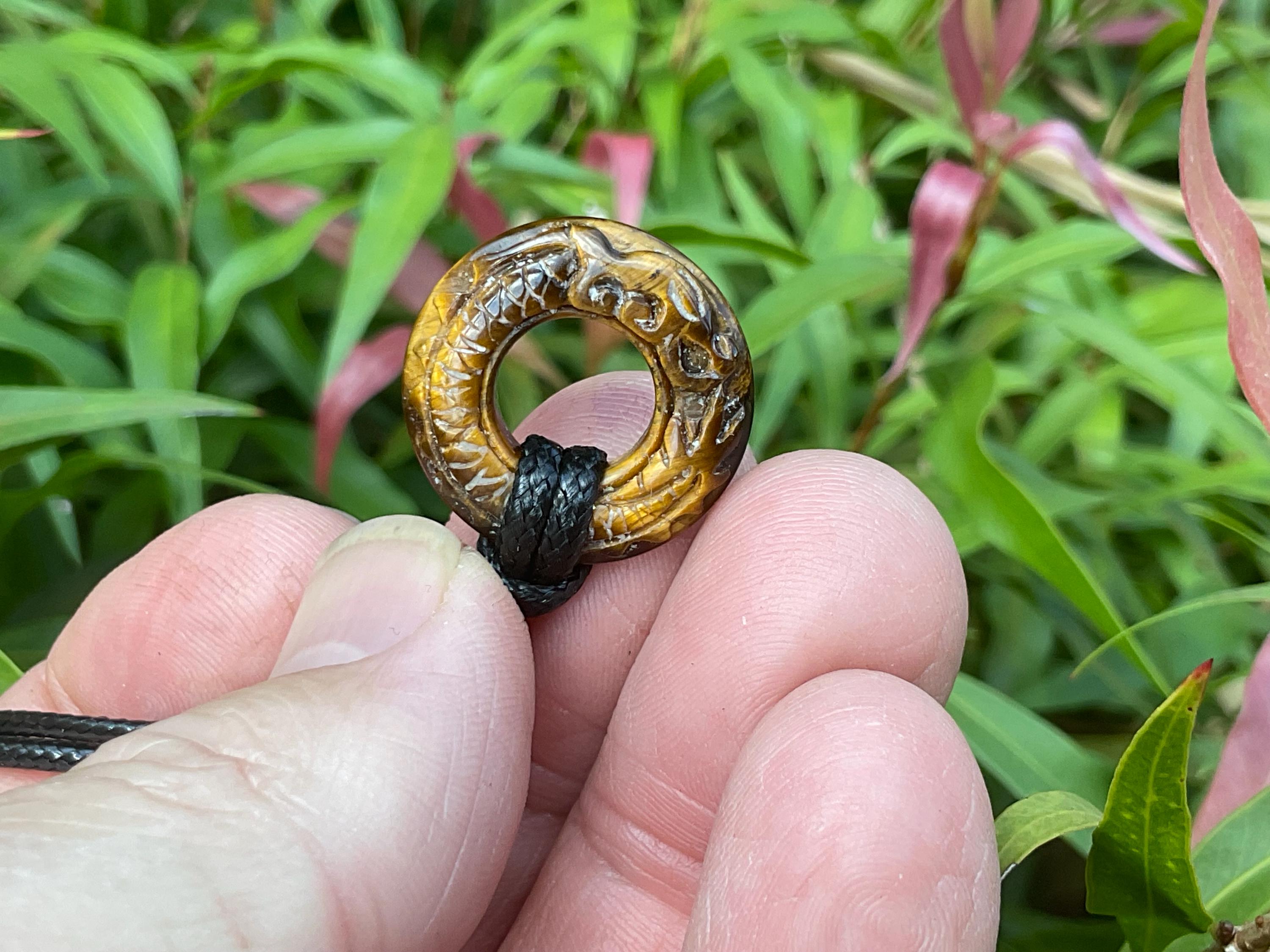 Tiger Eye Donut (Pi Stone) Dragon Pendant B