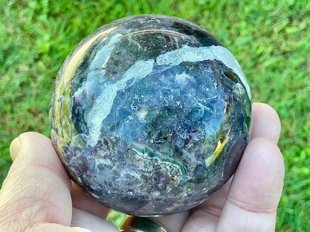 540g (Repaired) Brecciated Fluorite Sphere 3C