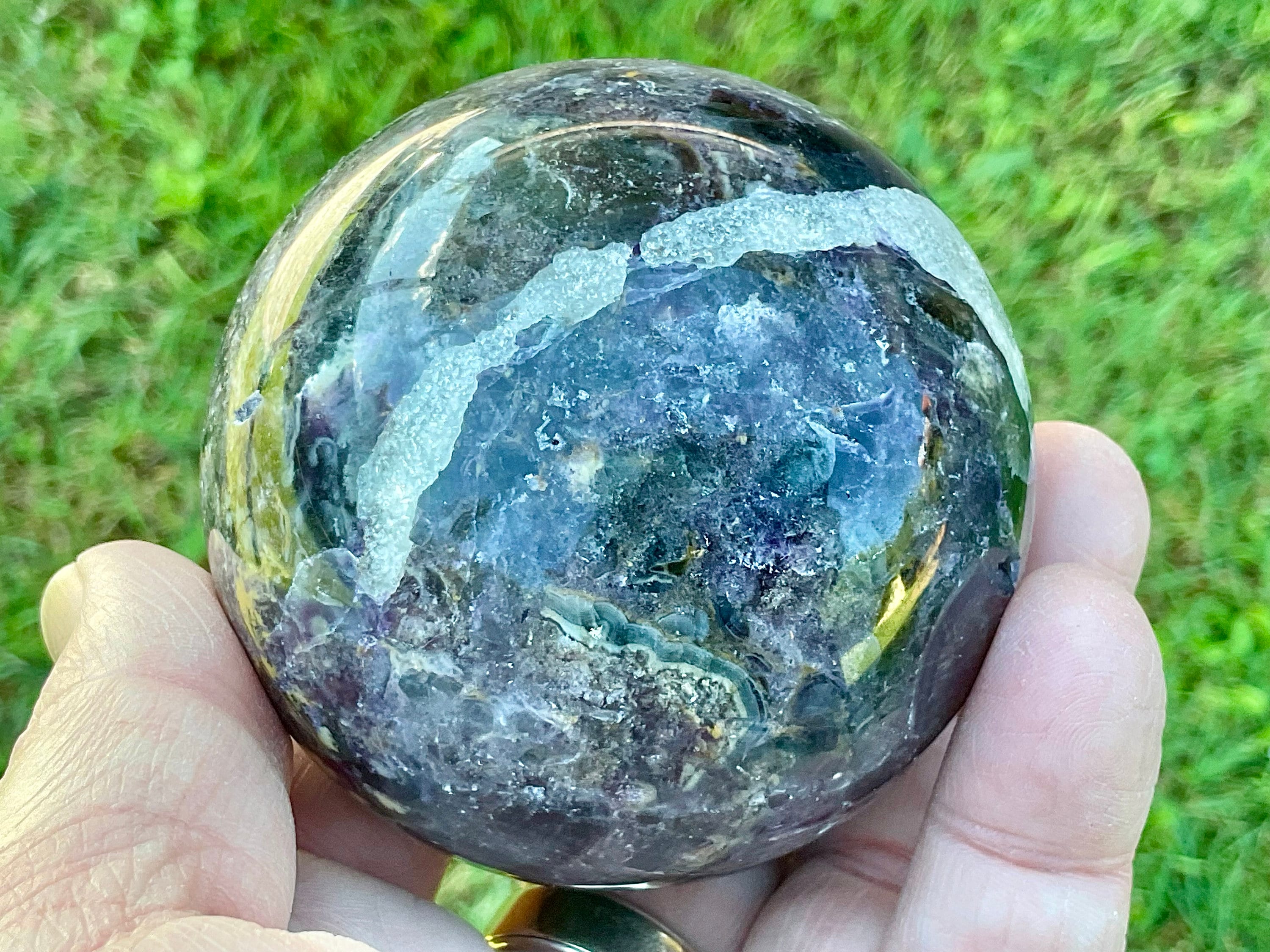 540g (Repaired) Brecciated Fluorite Sphere 3C