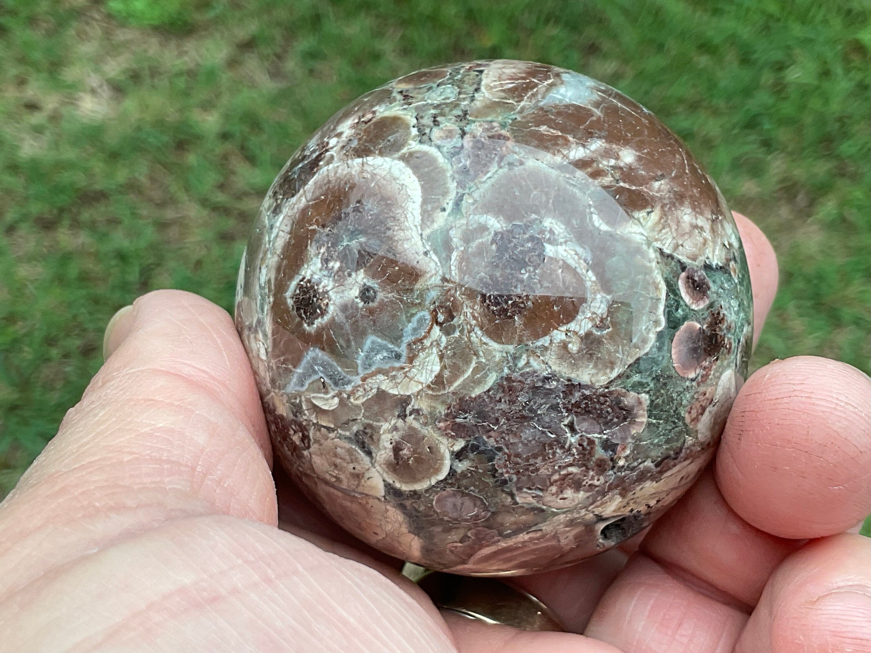 235g Green Cherry Blossom Jasper Sphere 2A