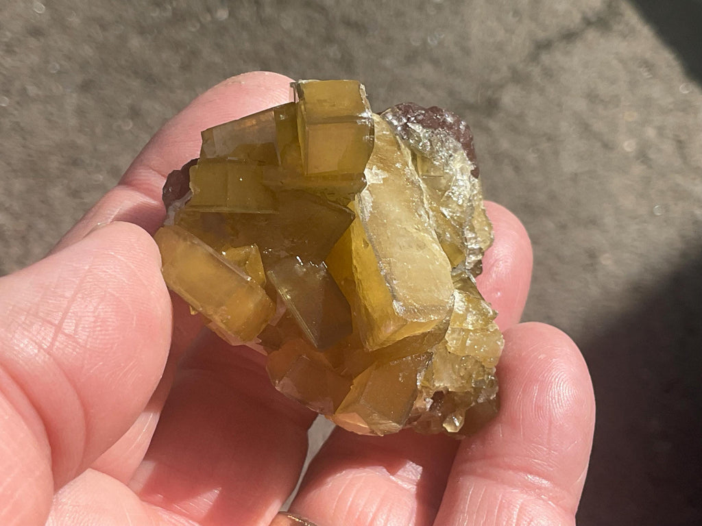 94g Tabular Golden Baryte on Botryoidal Fluorite Specimen 2A from Jiangxi