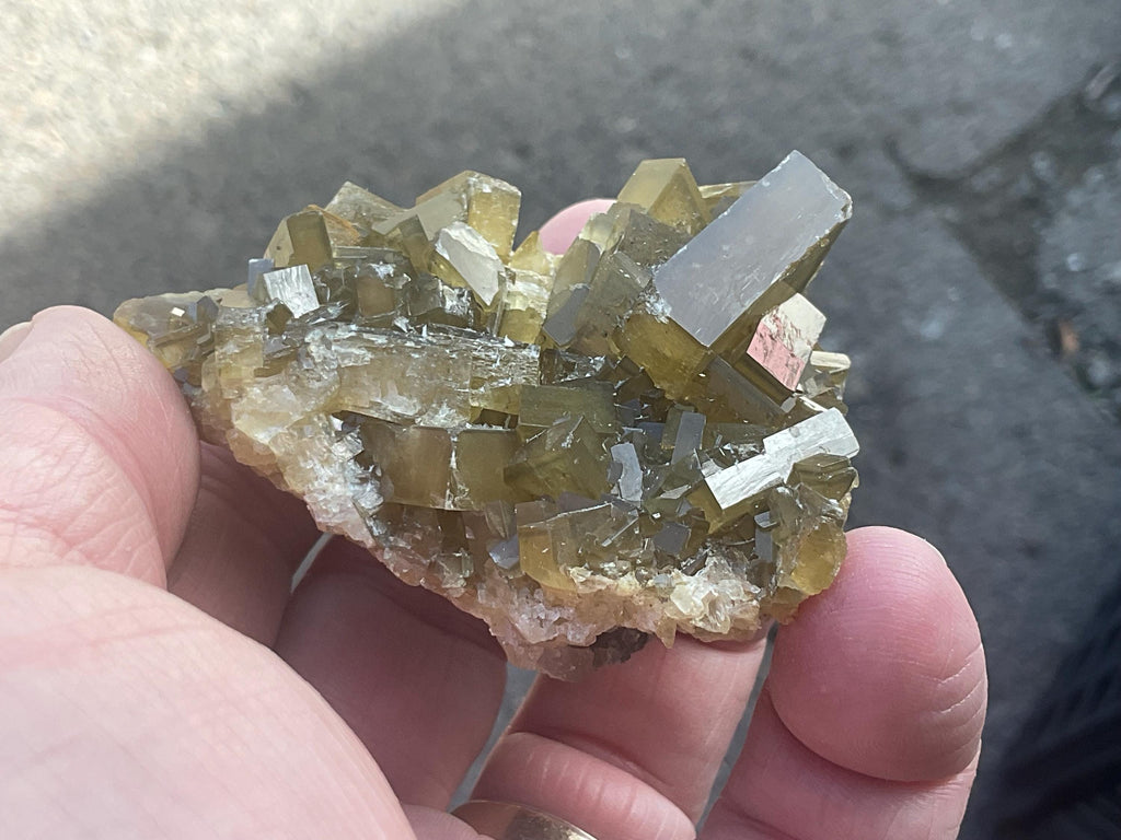 132g Tabular Golden Baryte on Botryoidal Fluorite Specimen 1C from Jiangxi