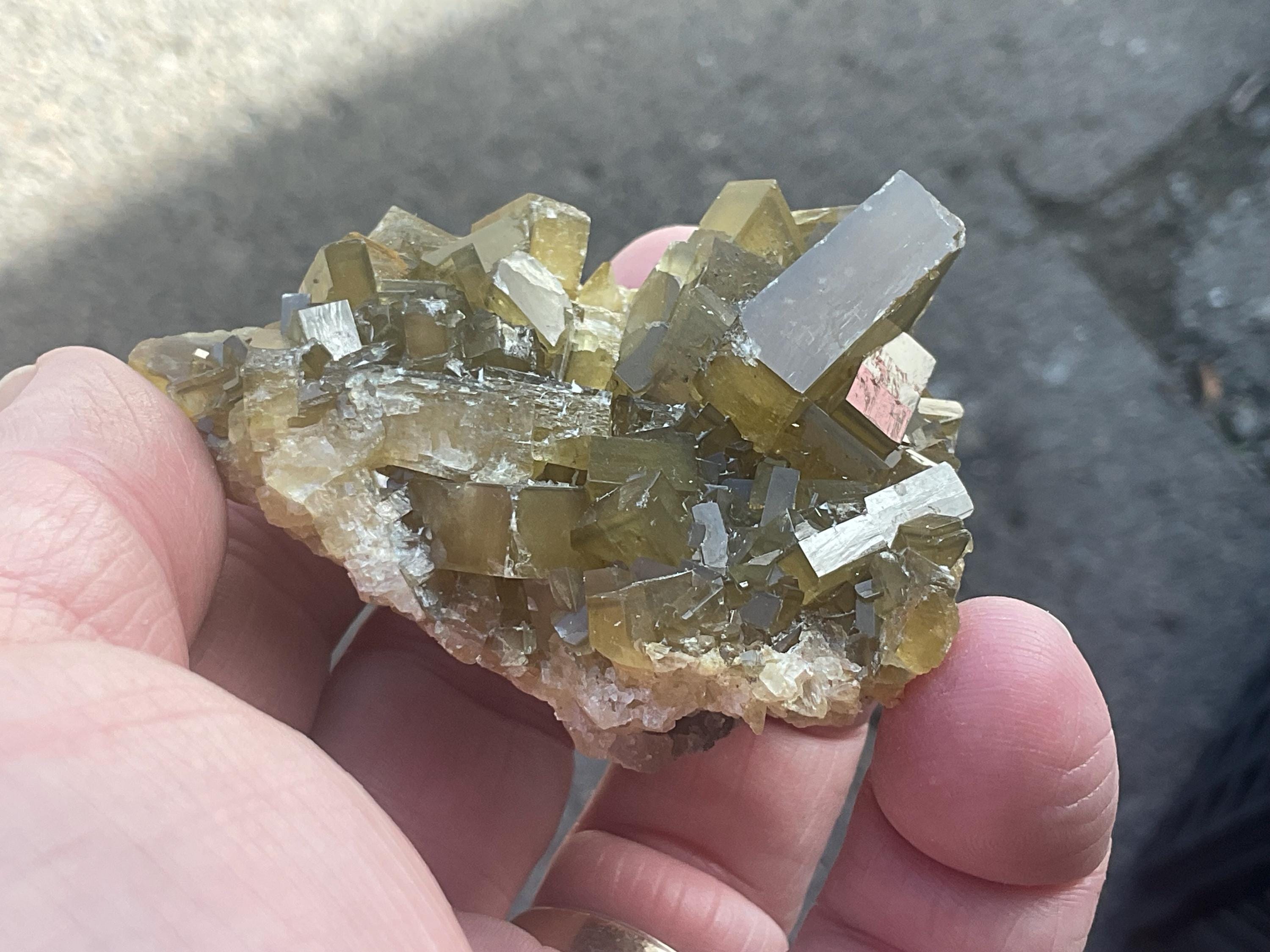 132g Tabular Golden Baryte on Botryoidal Fluorite Specimen 1C from Jiangxi