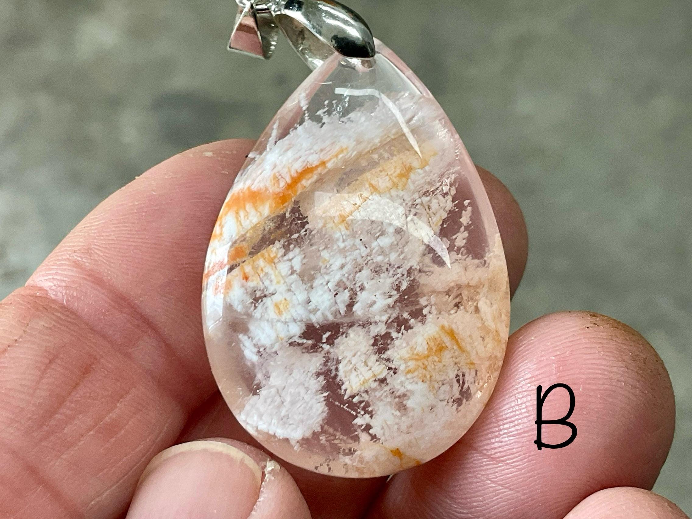 White Feather with Hematite Garden Quartz Pendant 3B