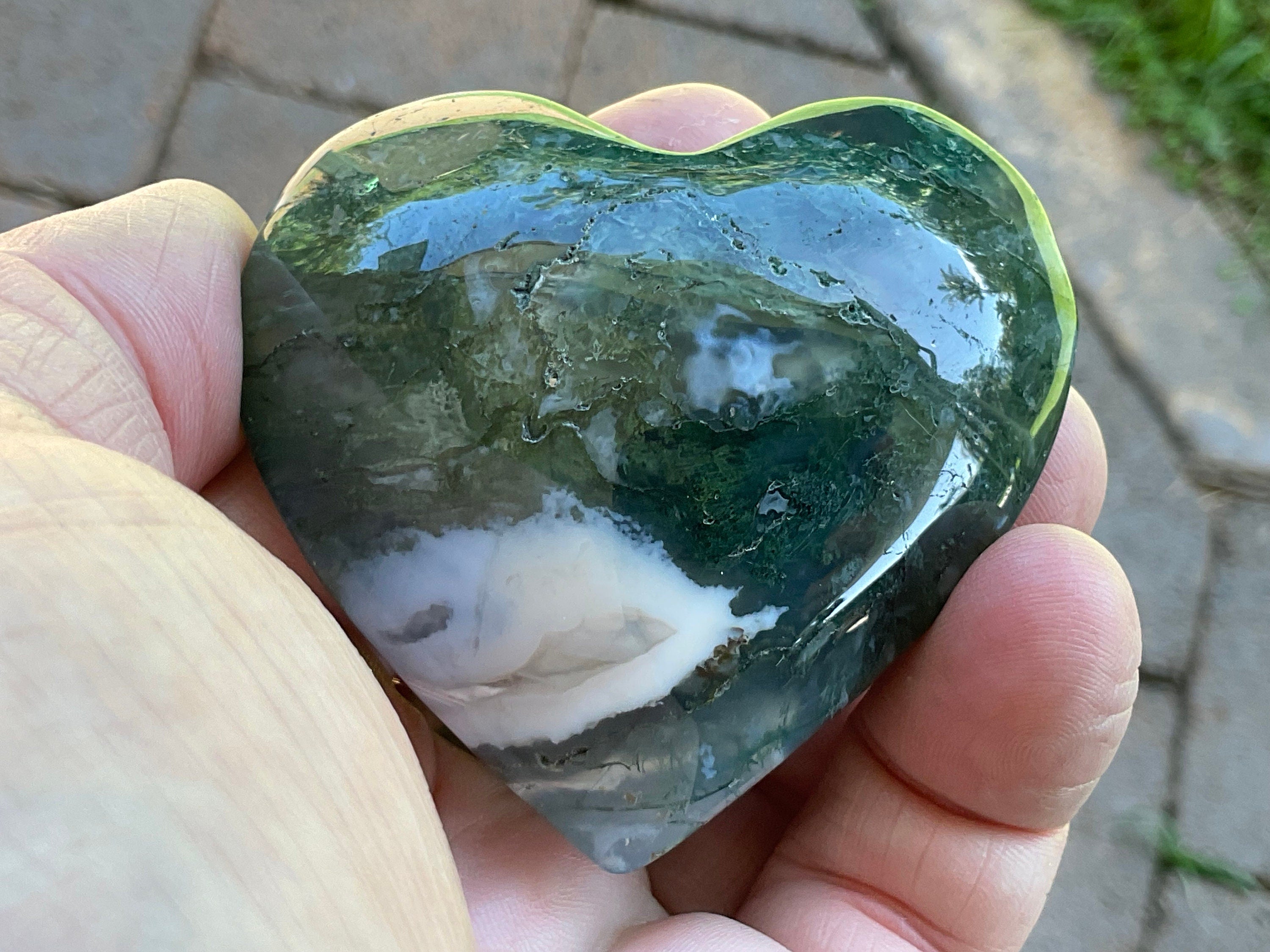 97g Moss Agate Puffy Heart 2C