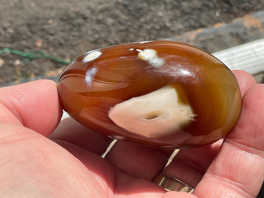 170g Carnelian Orca Agate Palmstone 7A