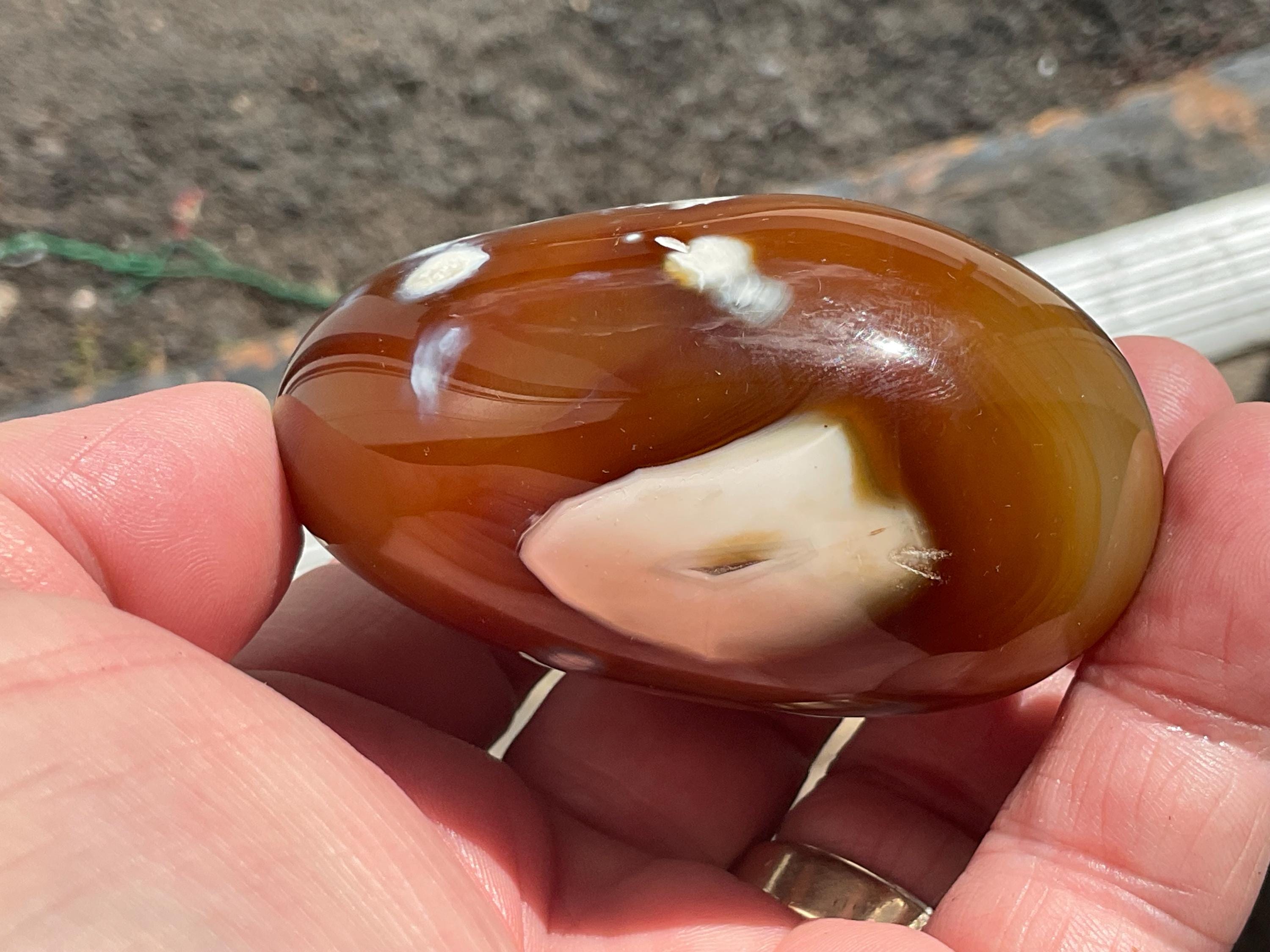 170g Carnelian Orca Agate Palmstone 7A