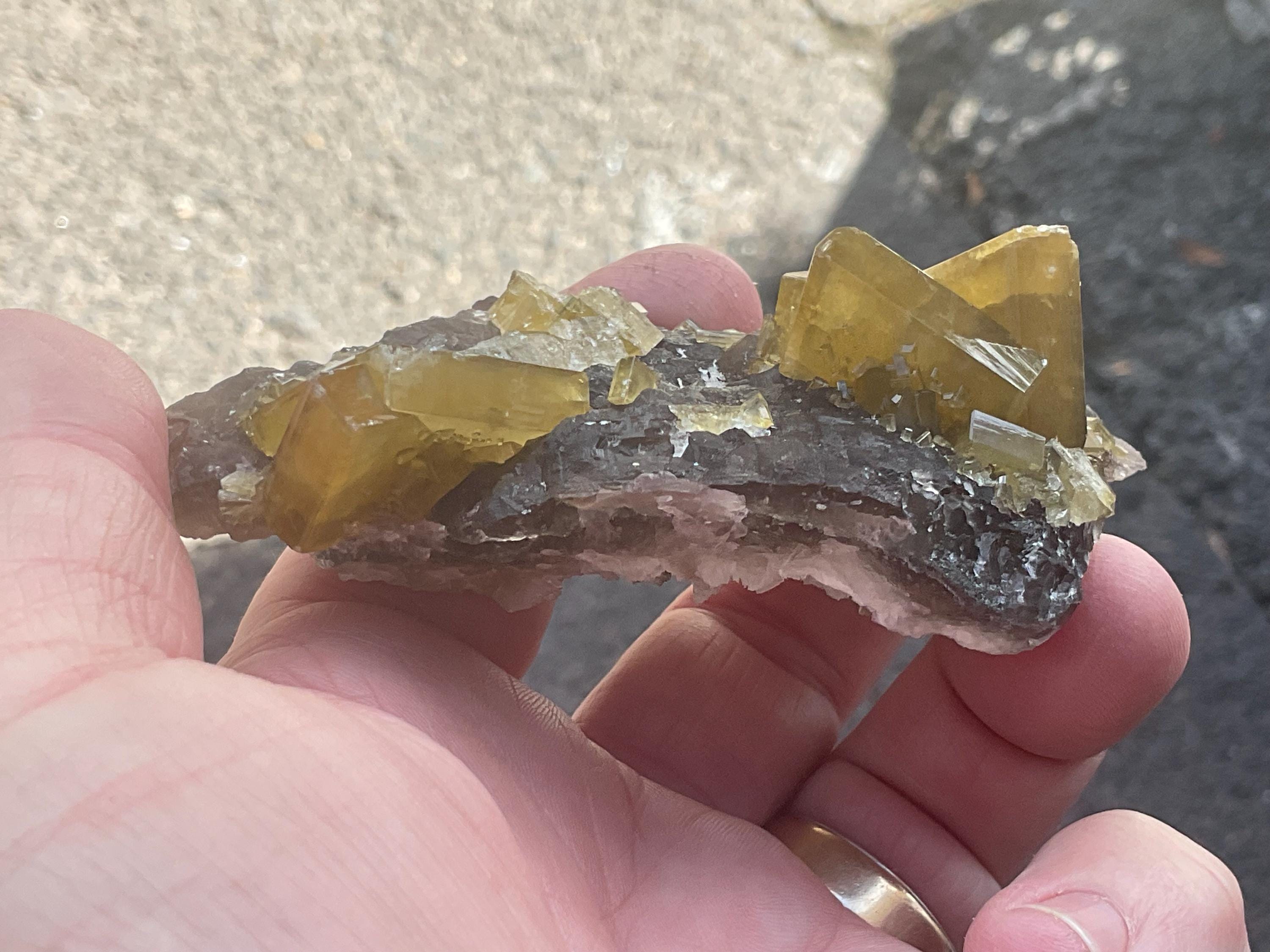 162g Tabular Golden Baryte on Botryoidal Fluorite Specimen 3A from Jiangxi