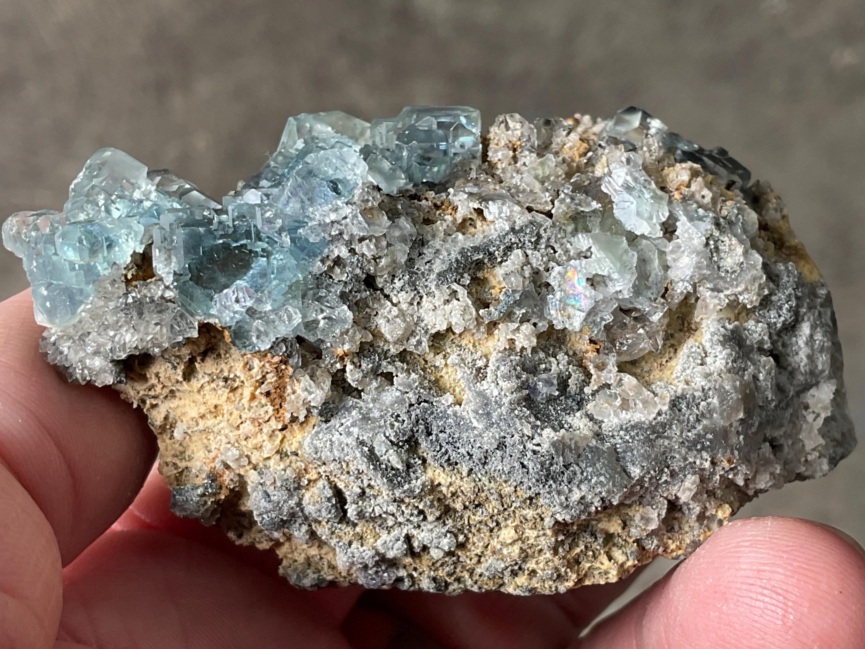 130g Blue/Green Fluorite on Quartz/Sphalerite Specimen 2A from Fujian, China