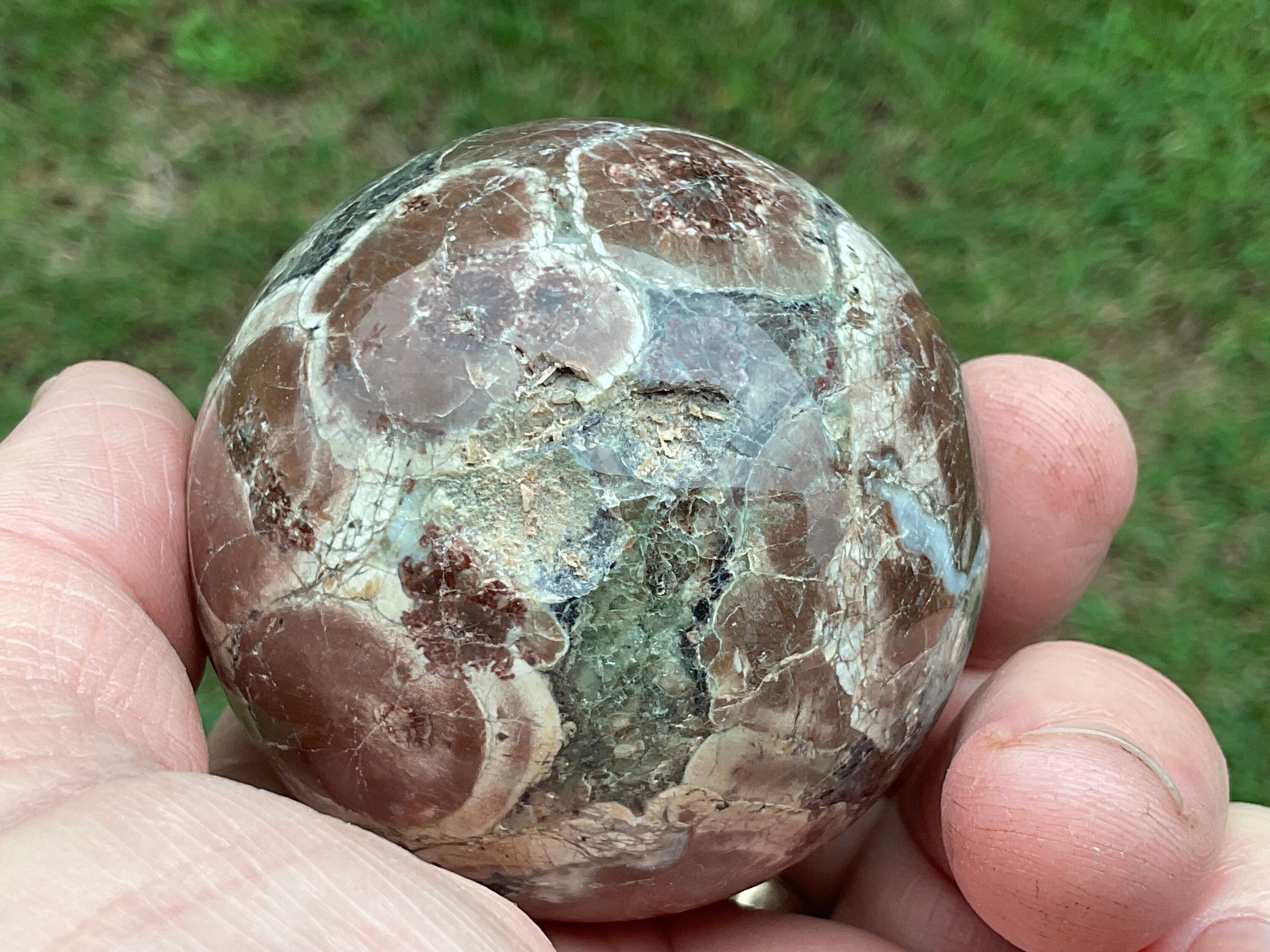 235g Green Cherry Blossom Jasper Sphere 2A