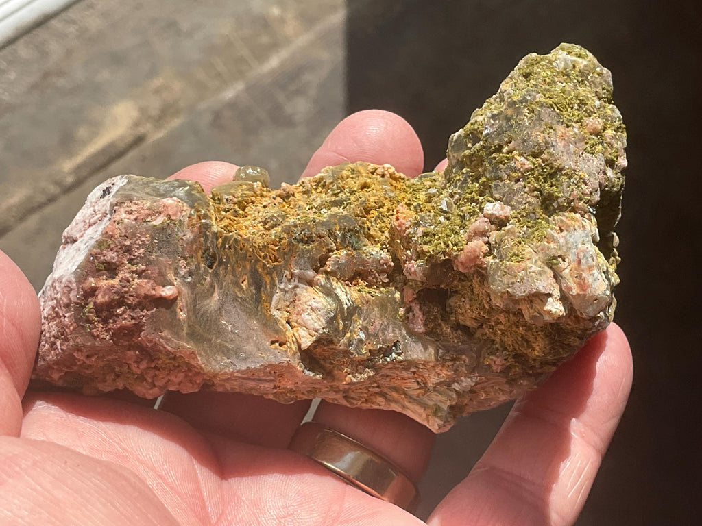 188g Epidote and Pink Dolomite on Smokey Quartz Specimen C from Inner Mongolia