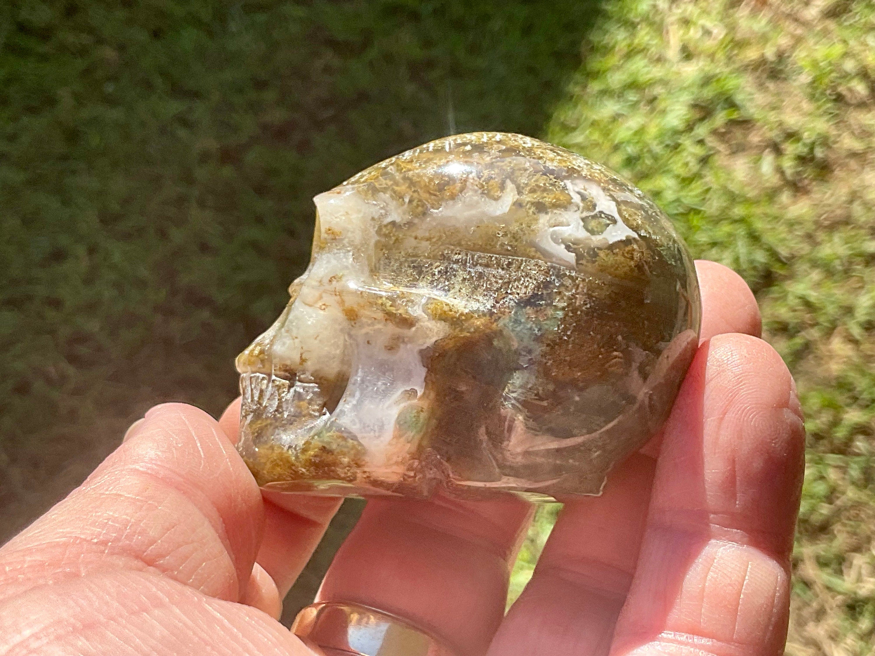 127g Moss Agate Skull 1A