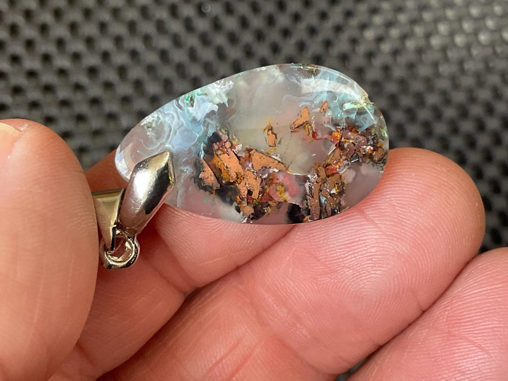4g Native Copper and Chrysocolla in Chalcedony Pendant 3A