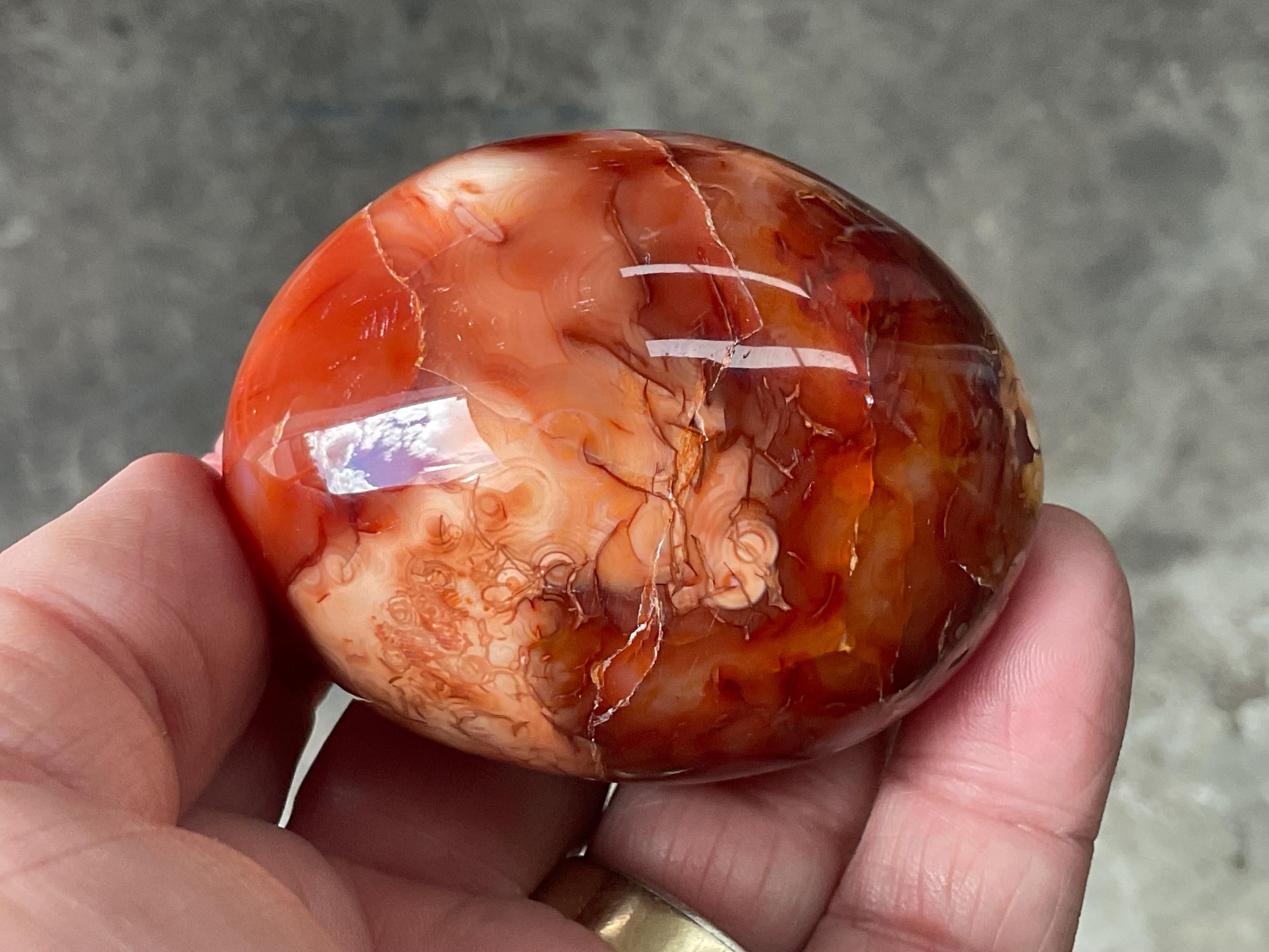 154g Carnelian Orca Agate Palmstone 6A
