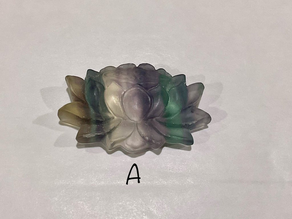 Matt Finish Rainbow Fluorite Carved Lotus Flower Group 1