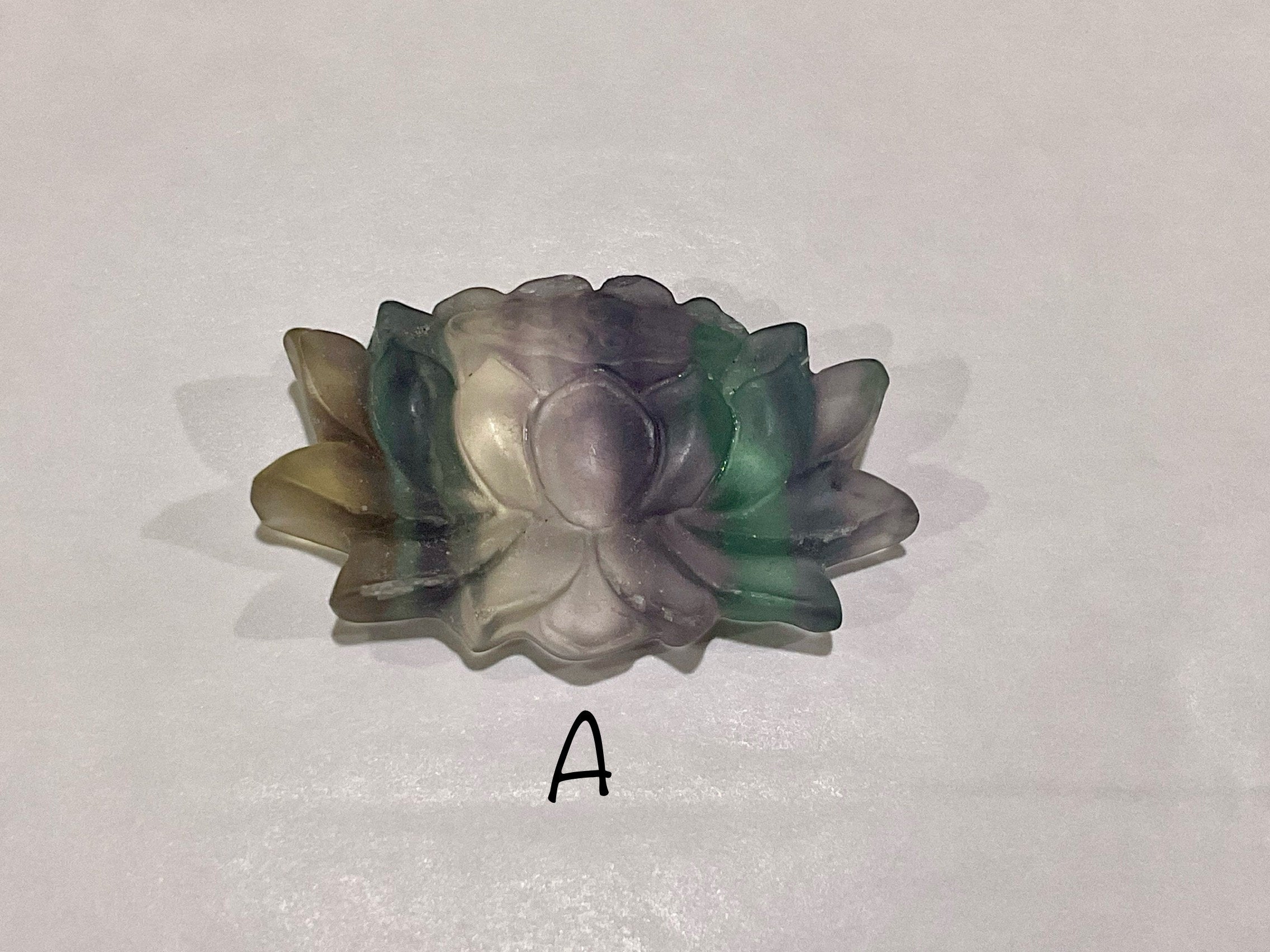 Matt Finish Rainbow Fluorite Carved Lotus Flower Group 1