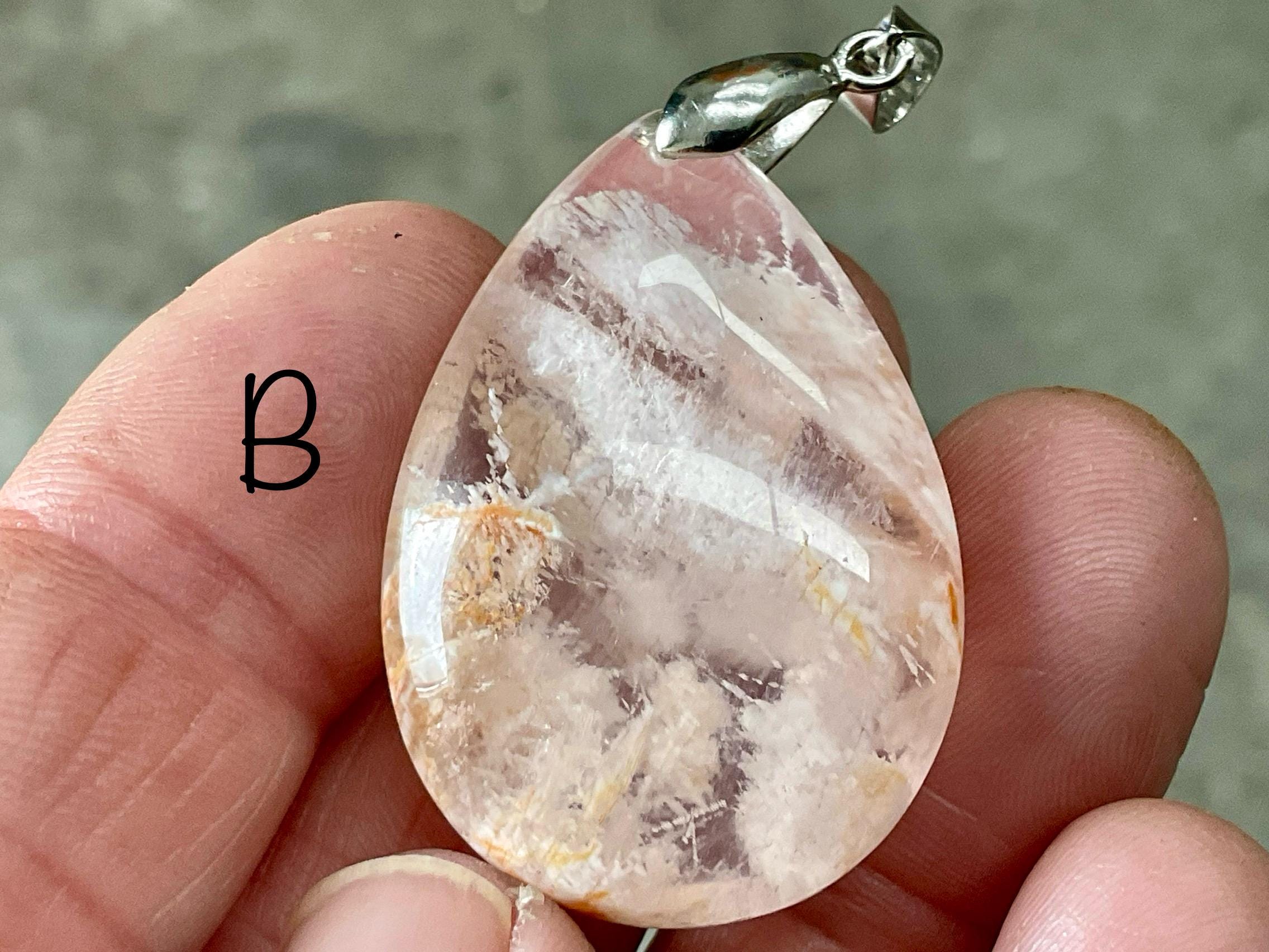 White Feather with Hematite Garden Quartz Pendant 3B