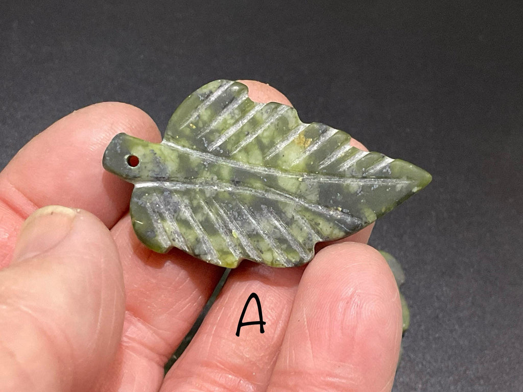 Dark Green Pakistan Asterite Drilled Leaf Pendant Group 3