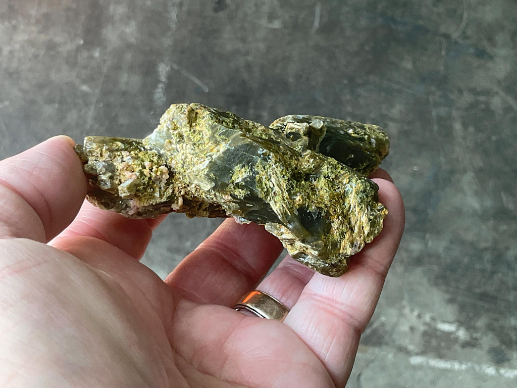 142g Epidote and Pink Dolomite on Smokey Quartz Specimen B from Inner Mongolia