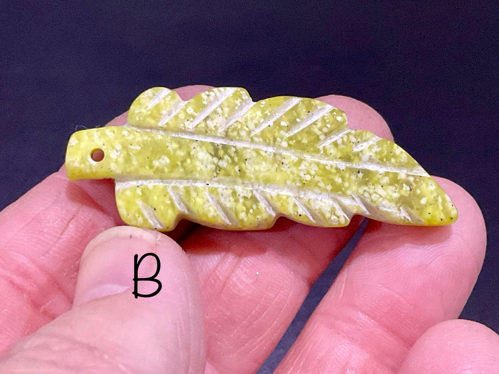 Lime Green Pakistan Asterite Drilled Leaf Pendant Group 2