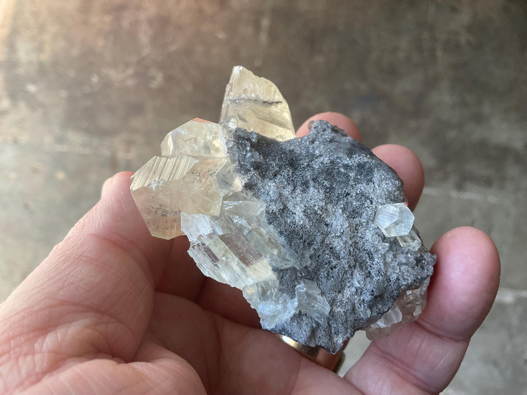 88g Champagne Diamond Calcite on Sphalerite/Quartz Specimen from Fujian, China