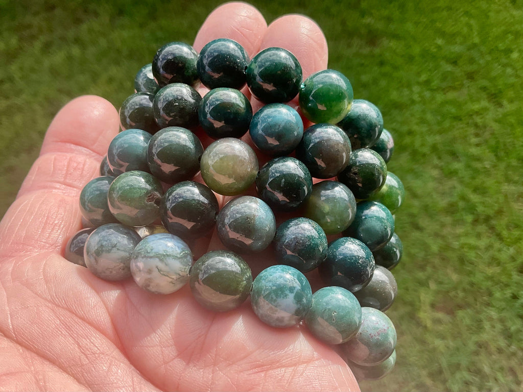Moss Agate 12mm Bead Bracelet