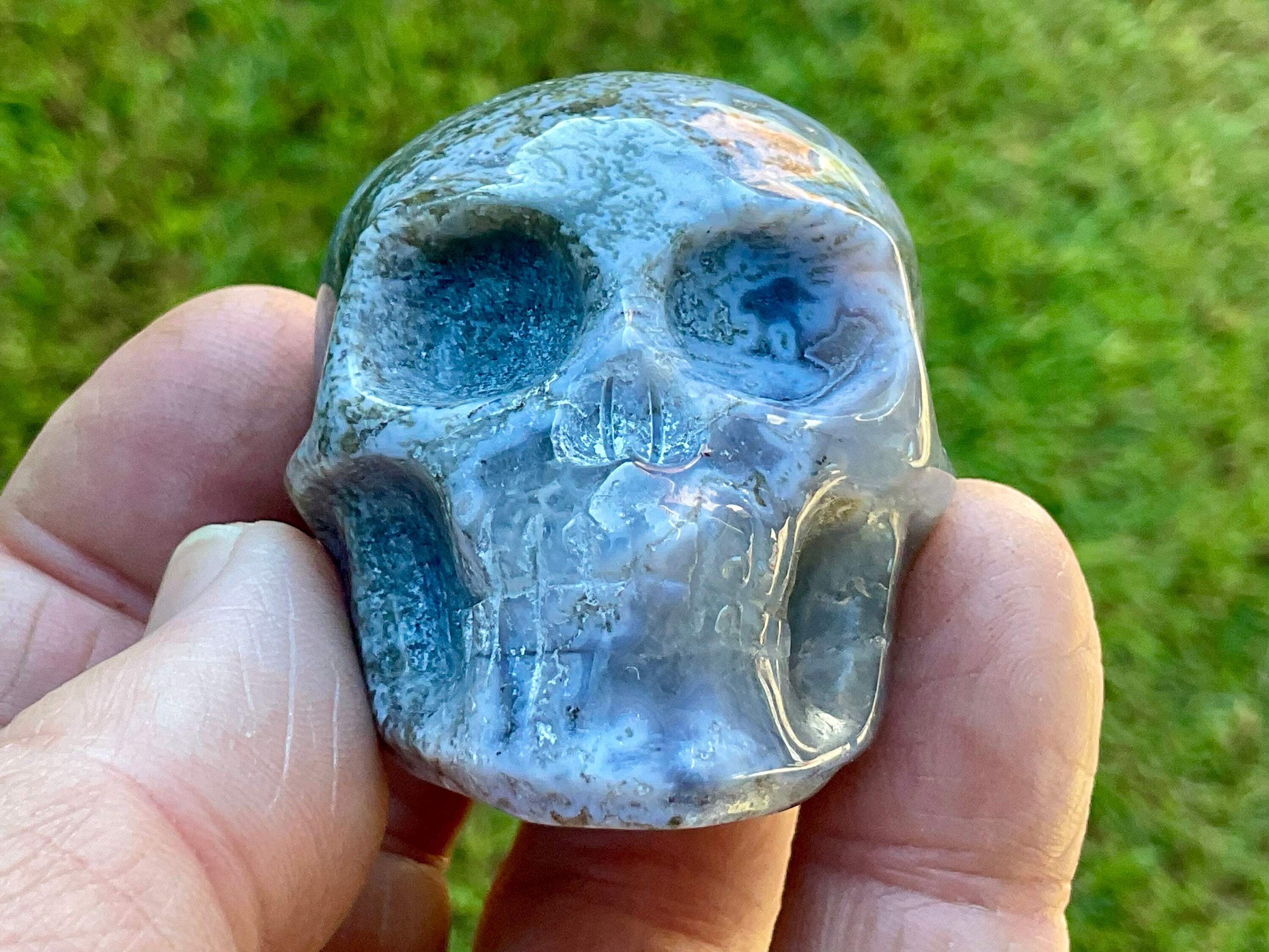 125g Moss Agate Skull 2A