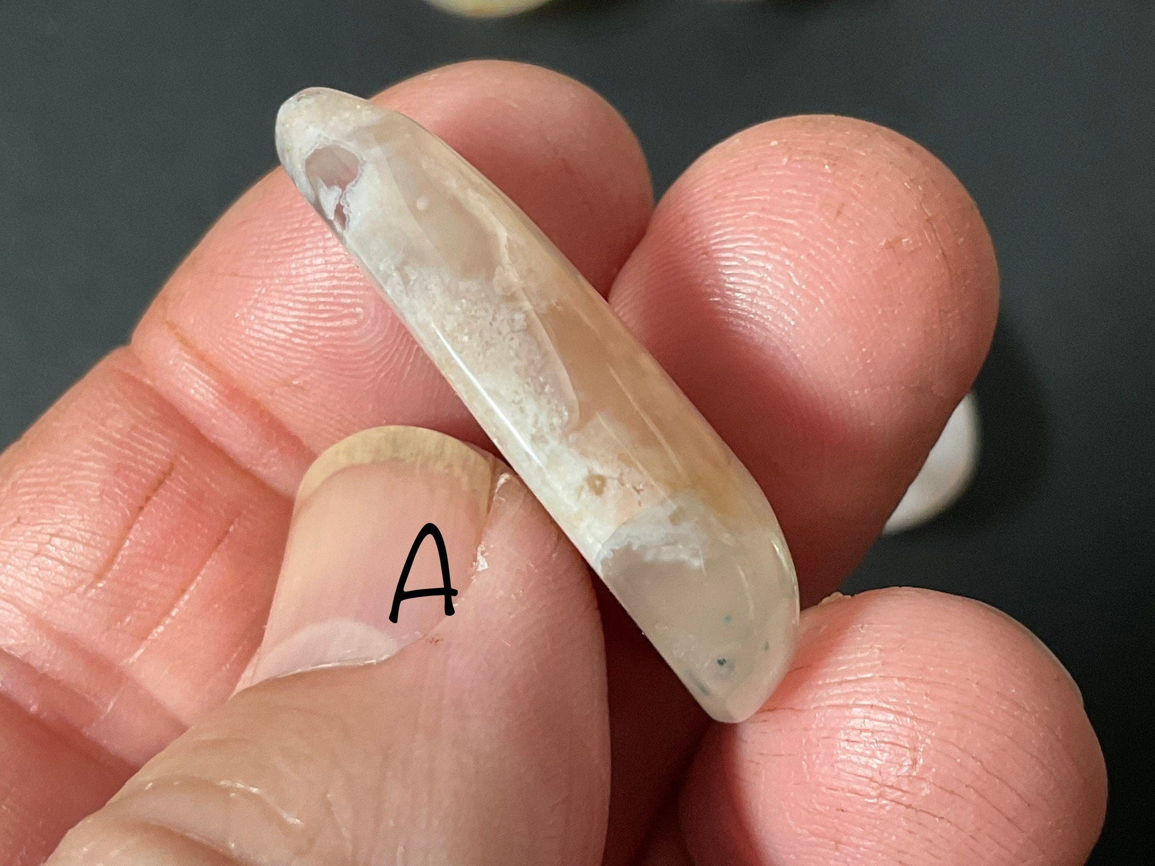 Flower Agate Drilled Teardrop Cabochon 1A