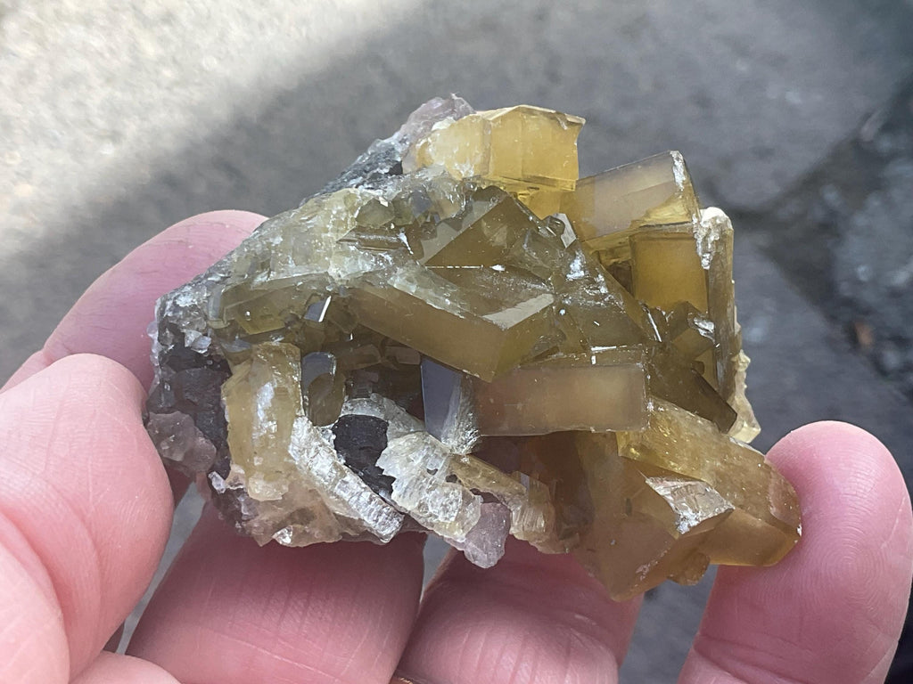 90g Tabular Golden Baryte on Botryoidal Fluorite Specimen 1B from Jiangxi