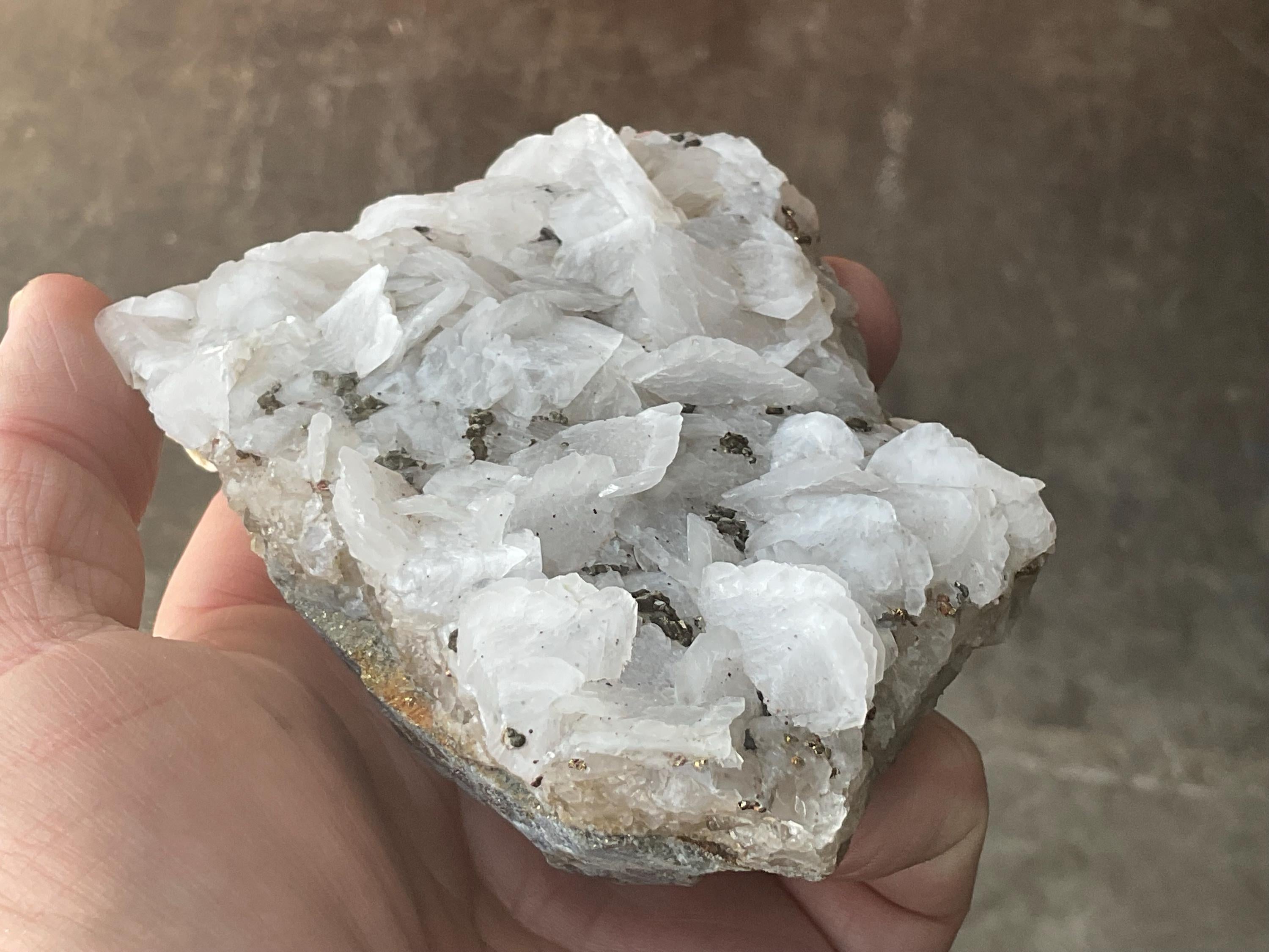 422g Pyrite on Calcite Specimen C from Hunnan, China