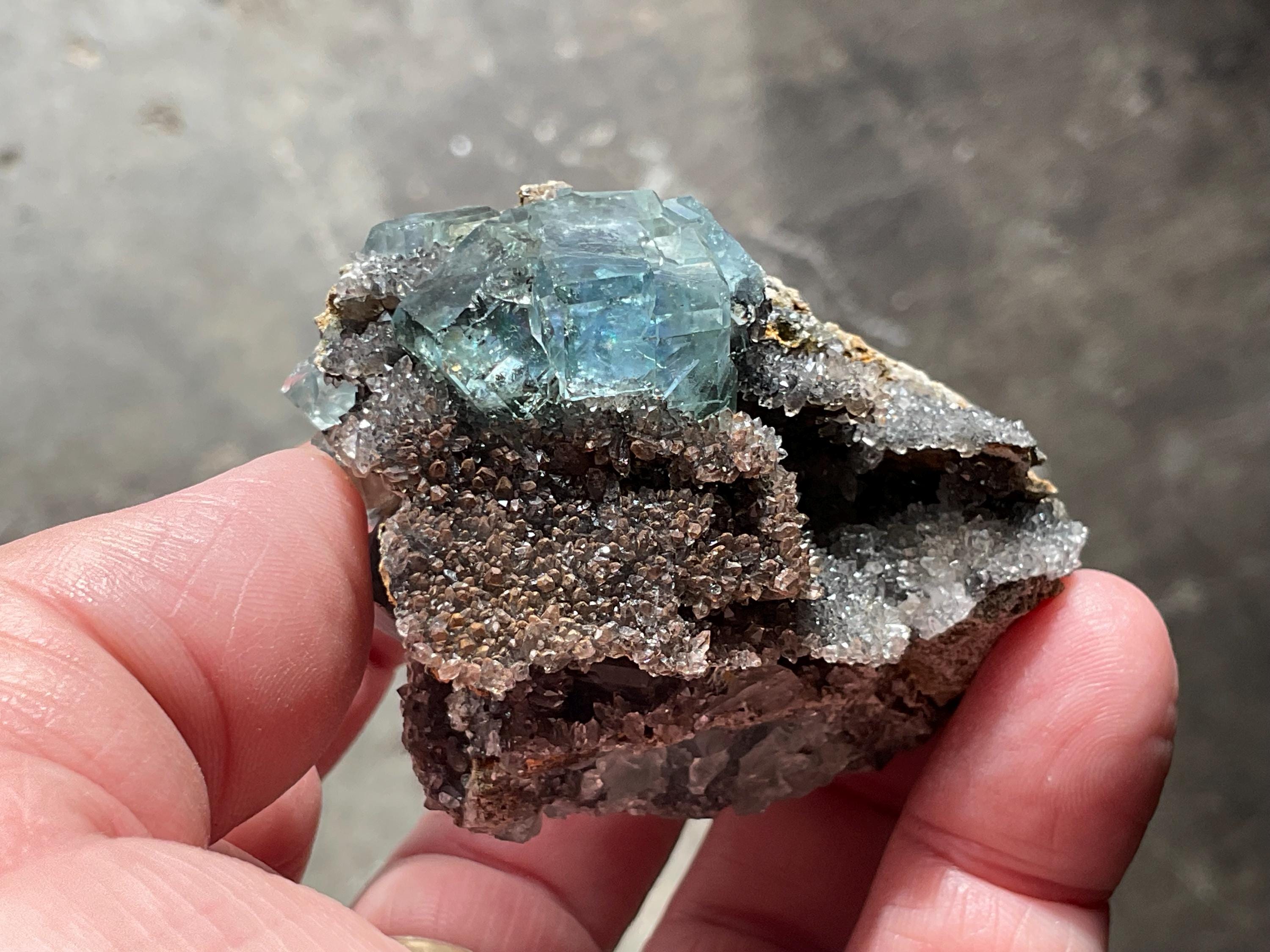 132g Blue/Green Fluorite on Quartz/Sphalerite Specimen 2B from Fujian, China
