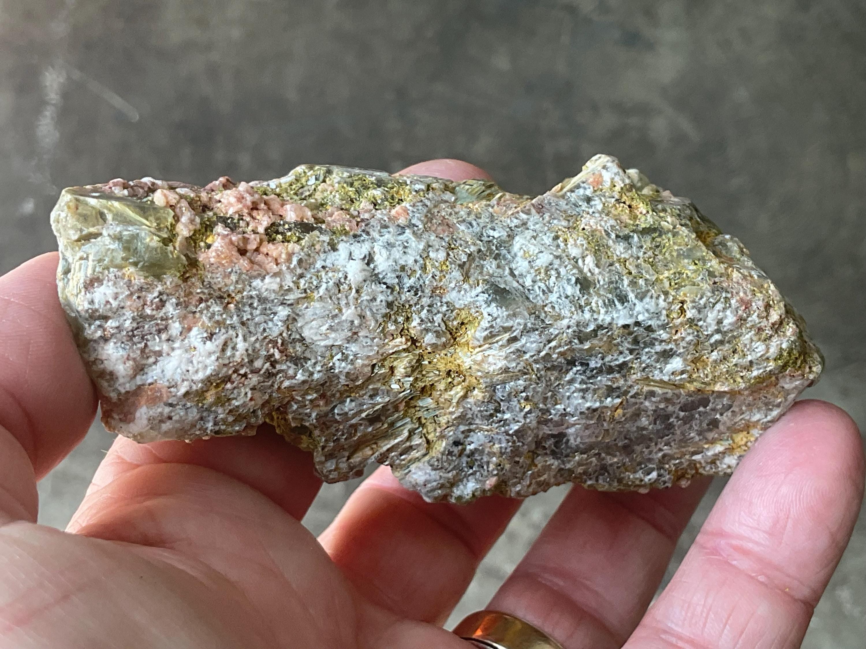 188g Epidote and Pink Dolomite on Smokey Quartz Specimen C from Inner Mongolia