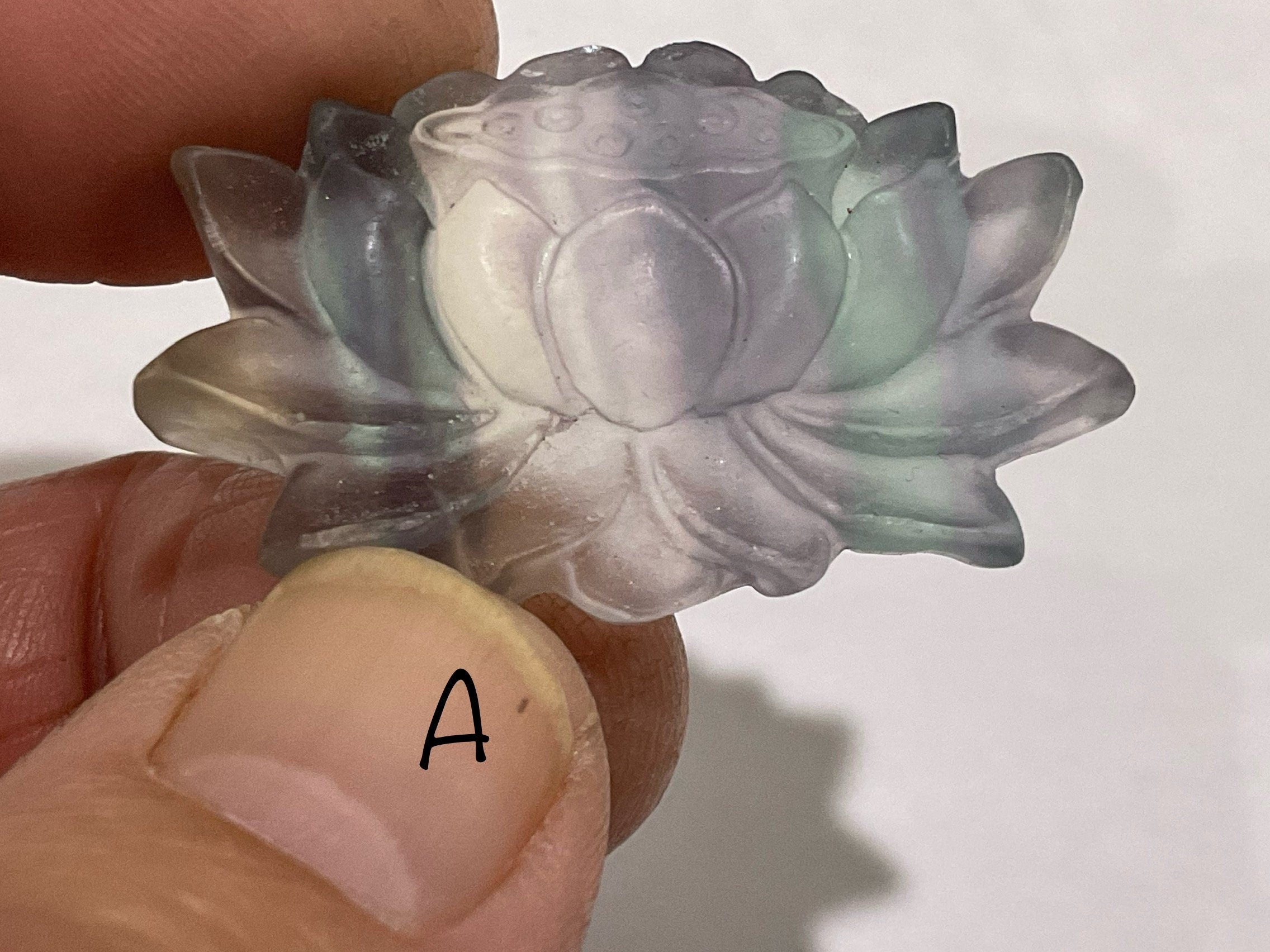 Matt Finish Rainbow Fluorite Carved Lotus Flower Group 1