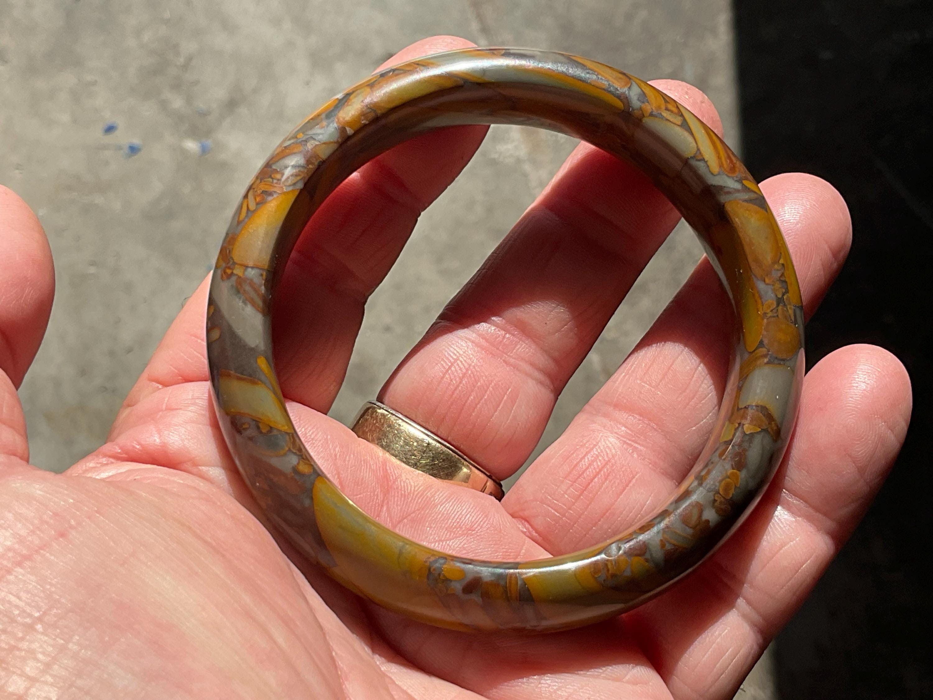 66g A Grade “Bamboo Leaf” Jasper Solid Bangle A