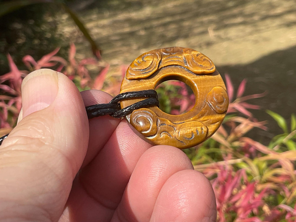Tiger Eye Donut Flower Pendant A