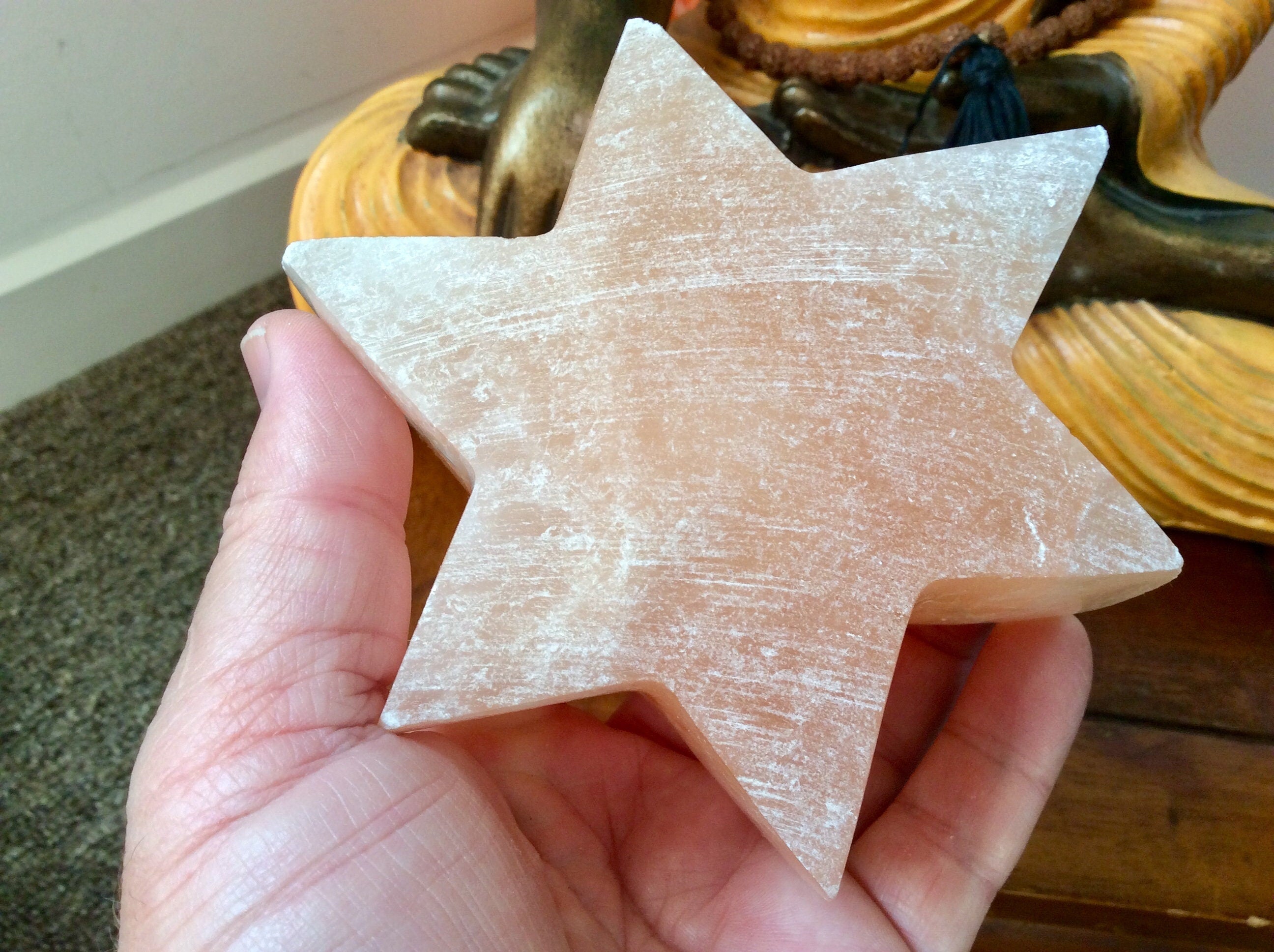 515g Orange/Peach Selenite Star Tea Light Candle Holder A