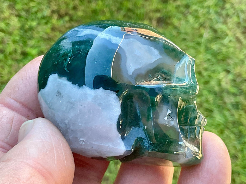 127g Moss Agate Skull 4B