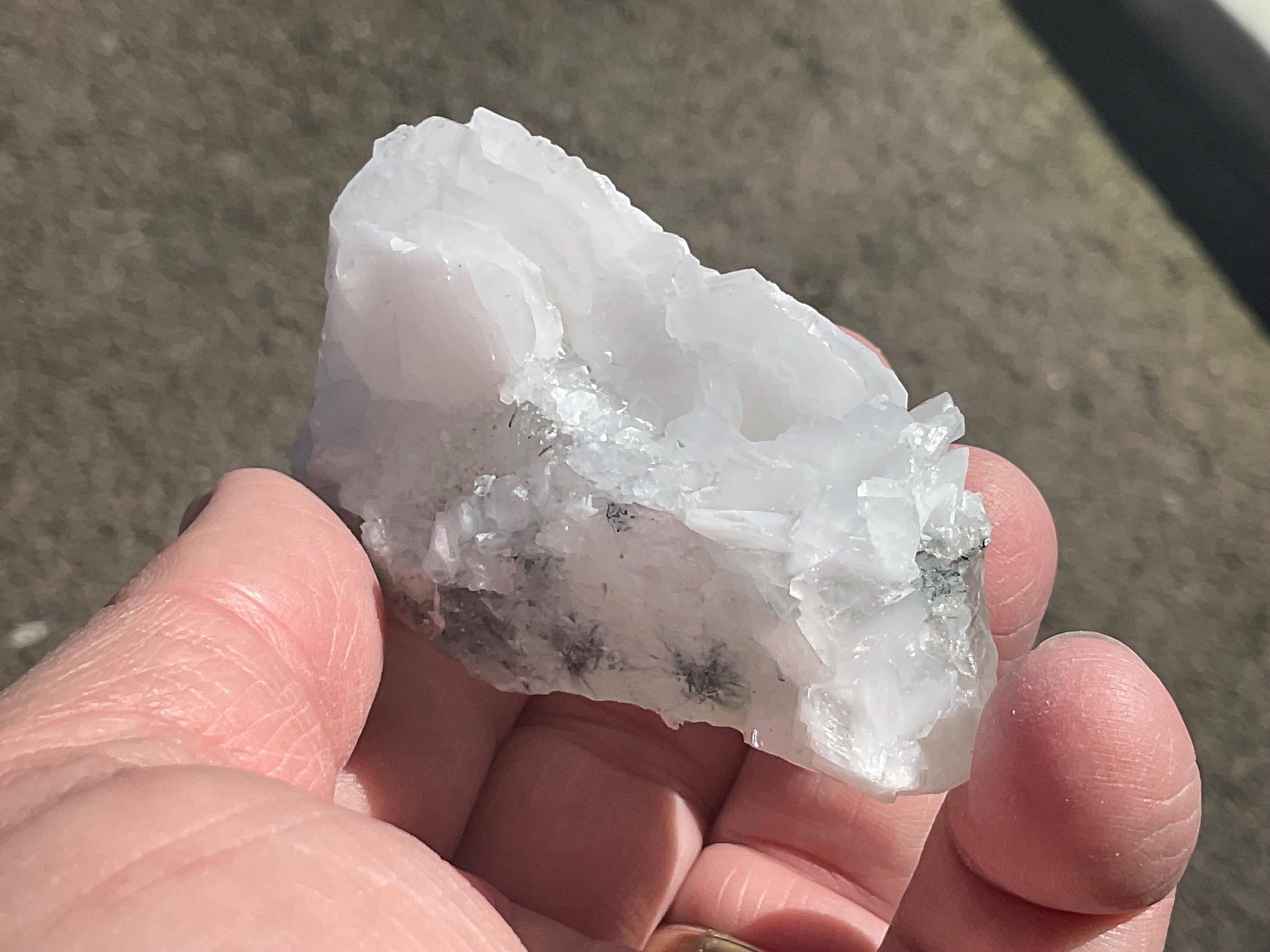 106g Calcite and Black Rutile in Quartz Specimen B from China
