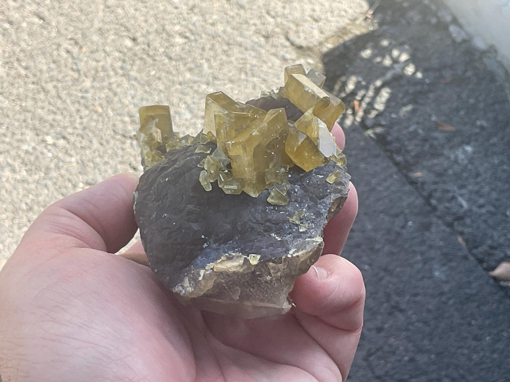 464g Tabular Golden Baryte on Botryoidal Fluorite Specimen 3C from Jiangxi