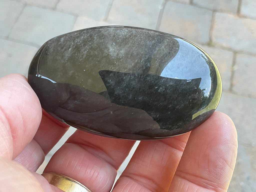 56g Silver Sheen Obsidian Palmstone 2A