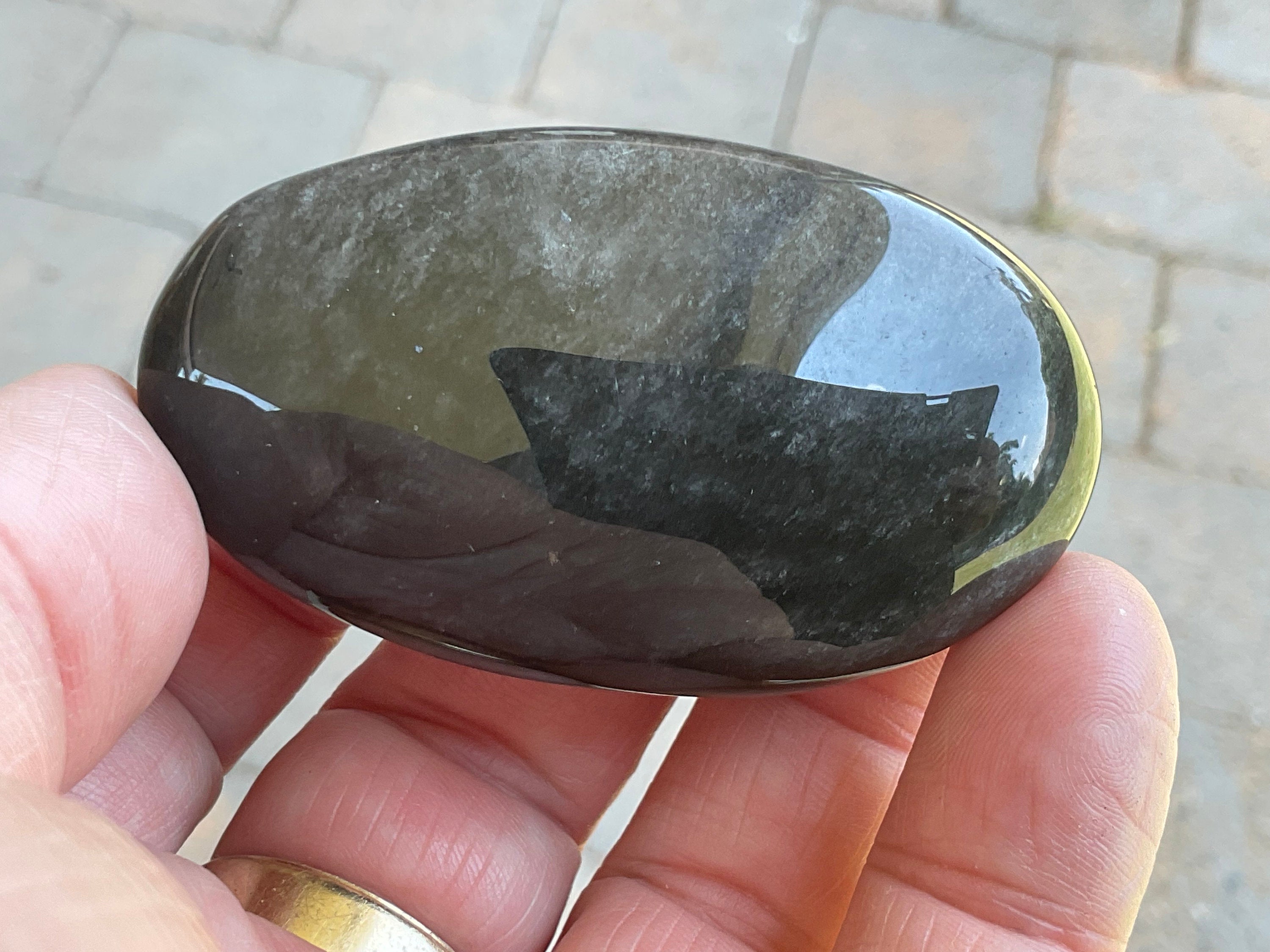 56g Silver Sheen Obsidian Palmstone 2A