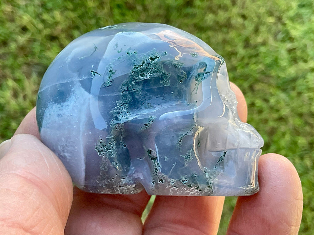 128g Moss Agate Skull 4A