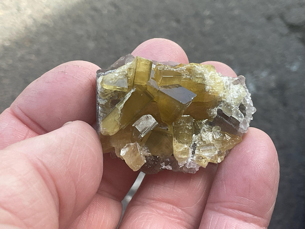 40g Tabular Golden Baryte on Botryoidal Fluorite Specimen 1A from Jiangxi