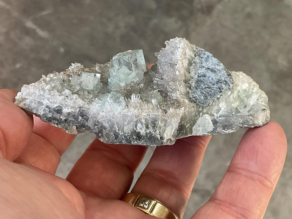 104g Pale Green Cubic Fluorite on Quartz/Fluorite Specimen B from Hunan, China