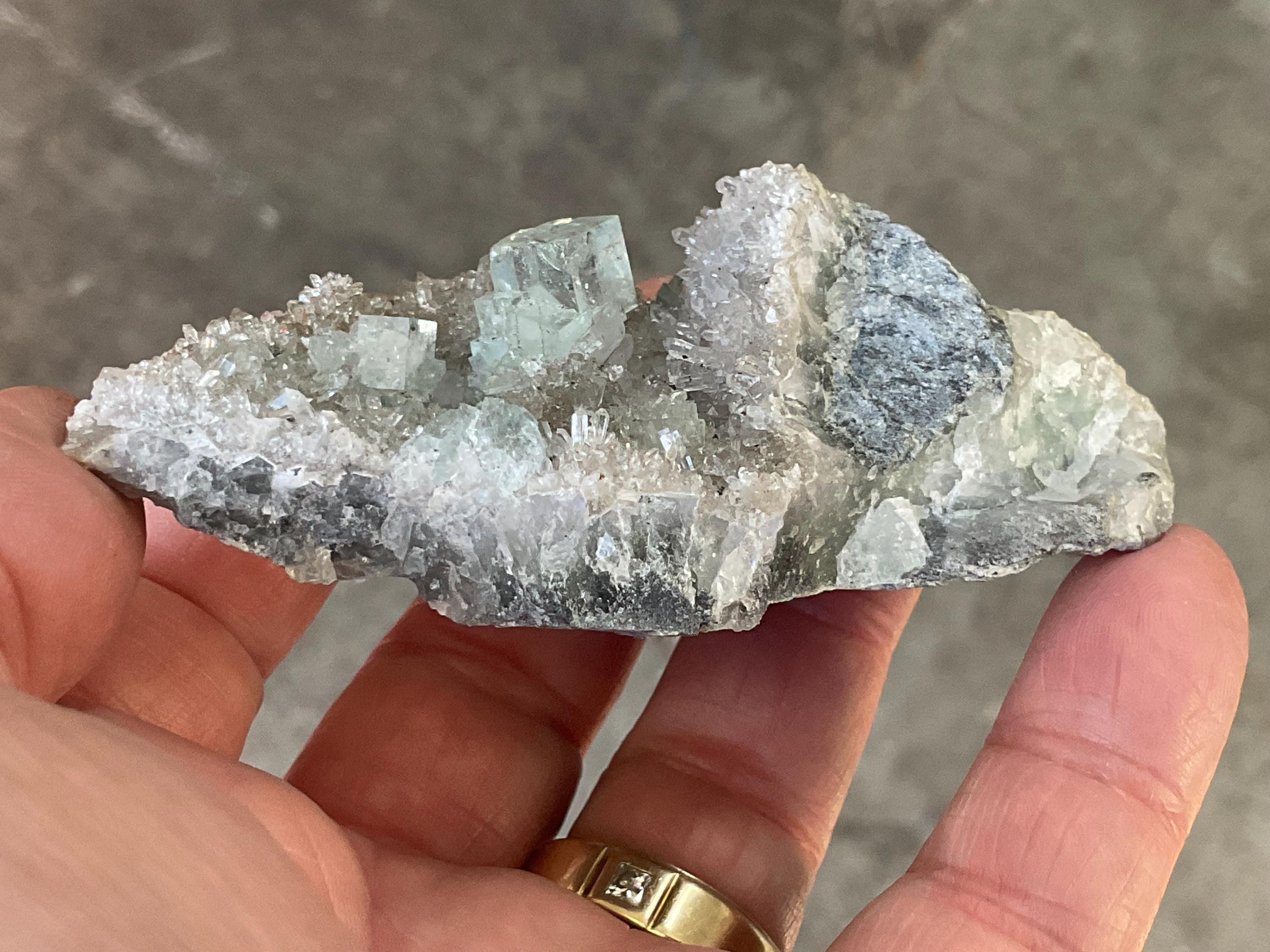 104g Pale Green Cubic Fluorite on Quartz/Fluorite Specimen B from Hunan, China