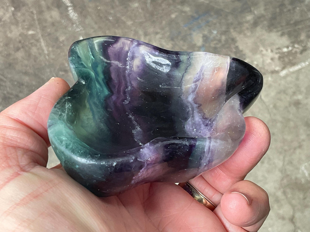 326g Rainbow Fluorite Freeform Bowl 3A