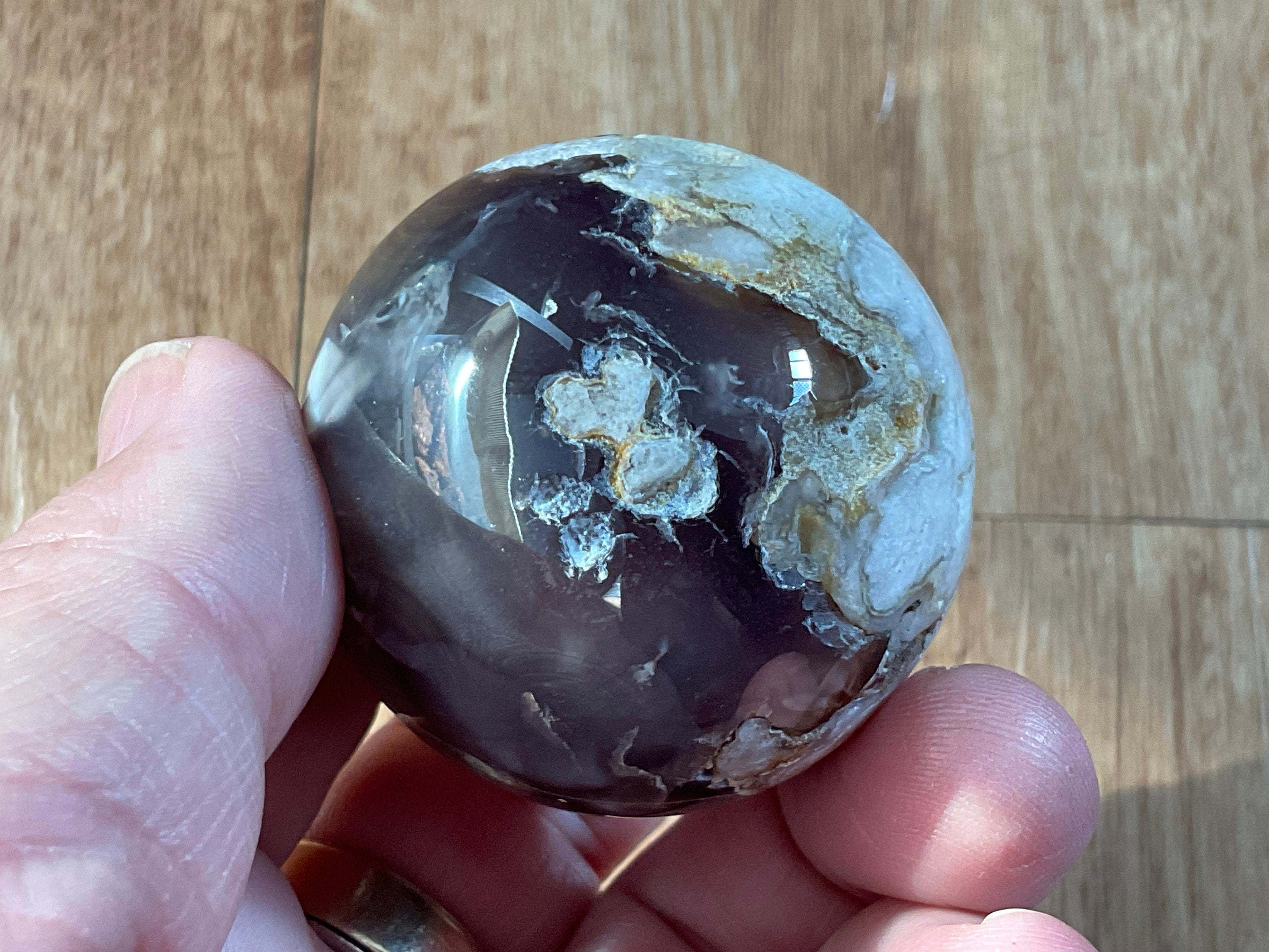124g Black Flower Agate Sphere 1A